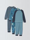 John Lewis Kids' Frog & Stripe Cotton Pyjama Set, Pack of 3, Blue