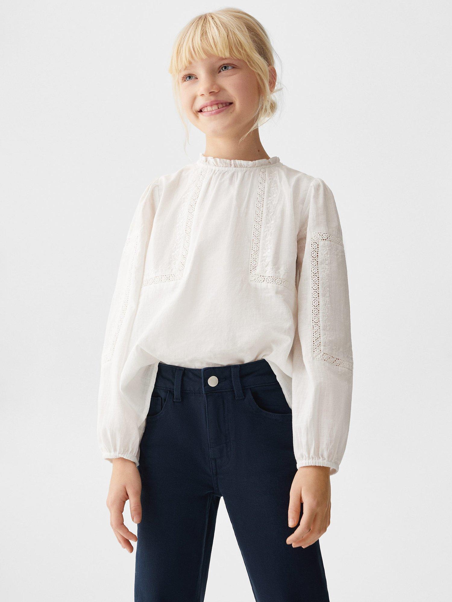 Mango Kids' Flarel Raw Hem Side Slit Flared Jeans, Navy