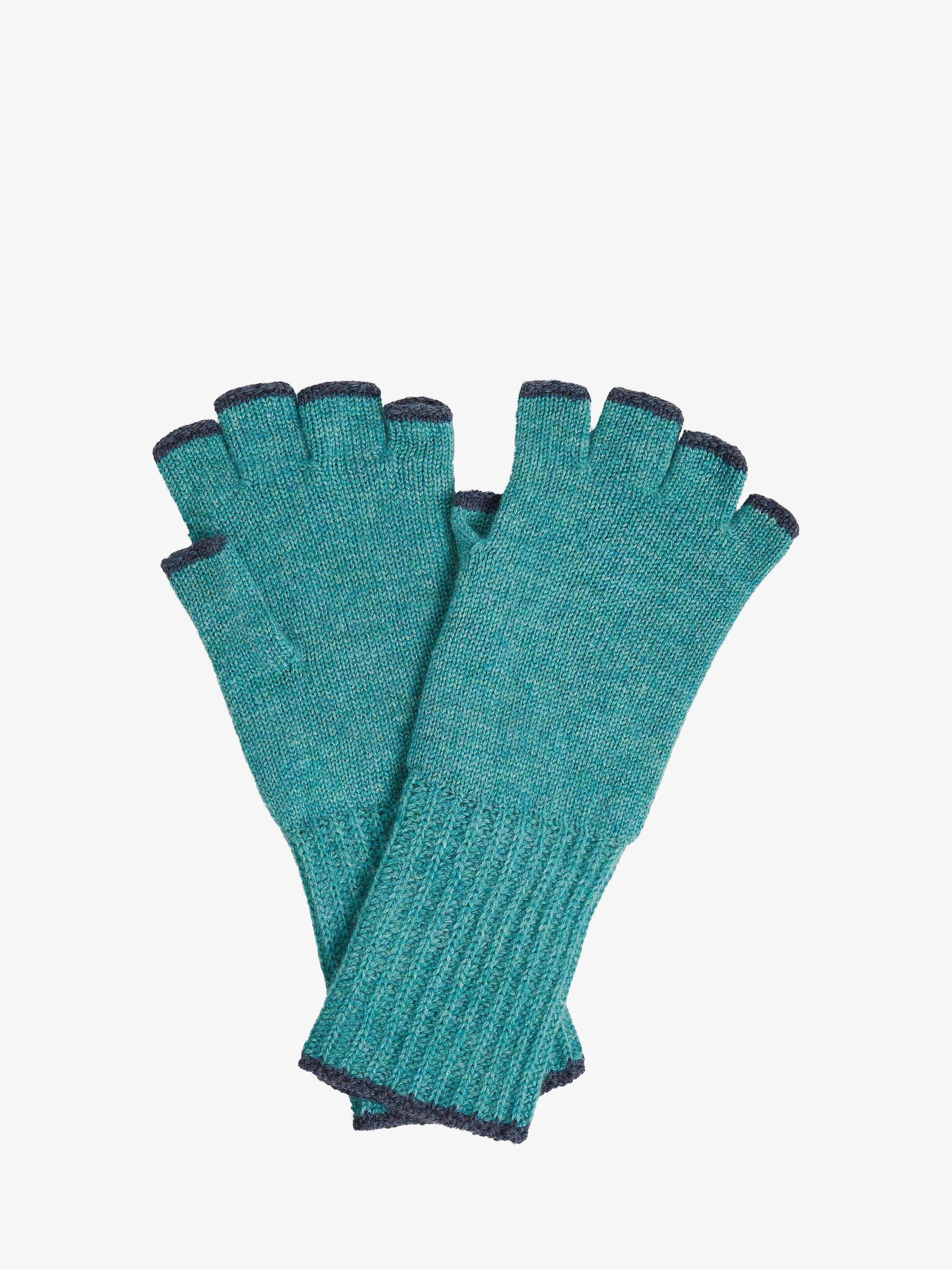 Brora Cashmere Fingerless Gloves, Ocean & Indigo, One Size