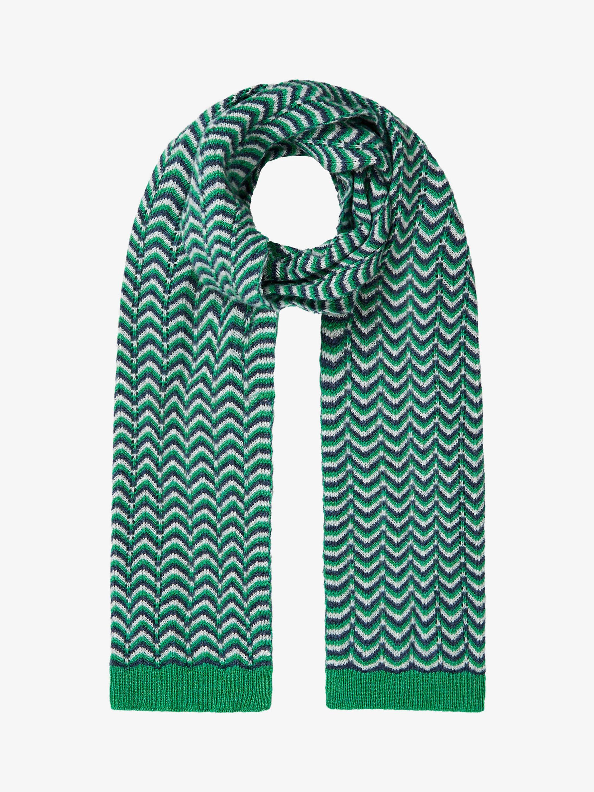 Brora Cashmere Wave Knit Scarf, Malachite/Indigo, One Size
