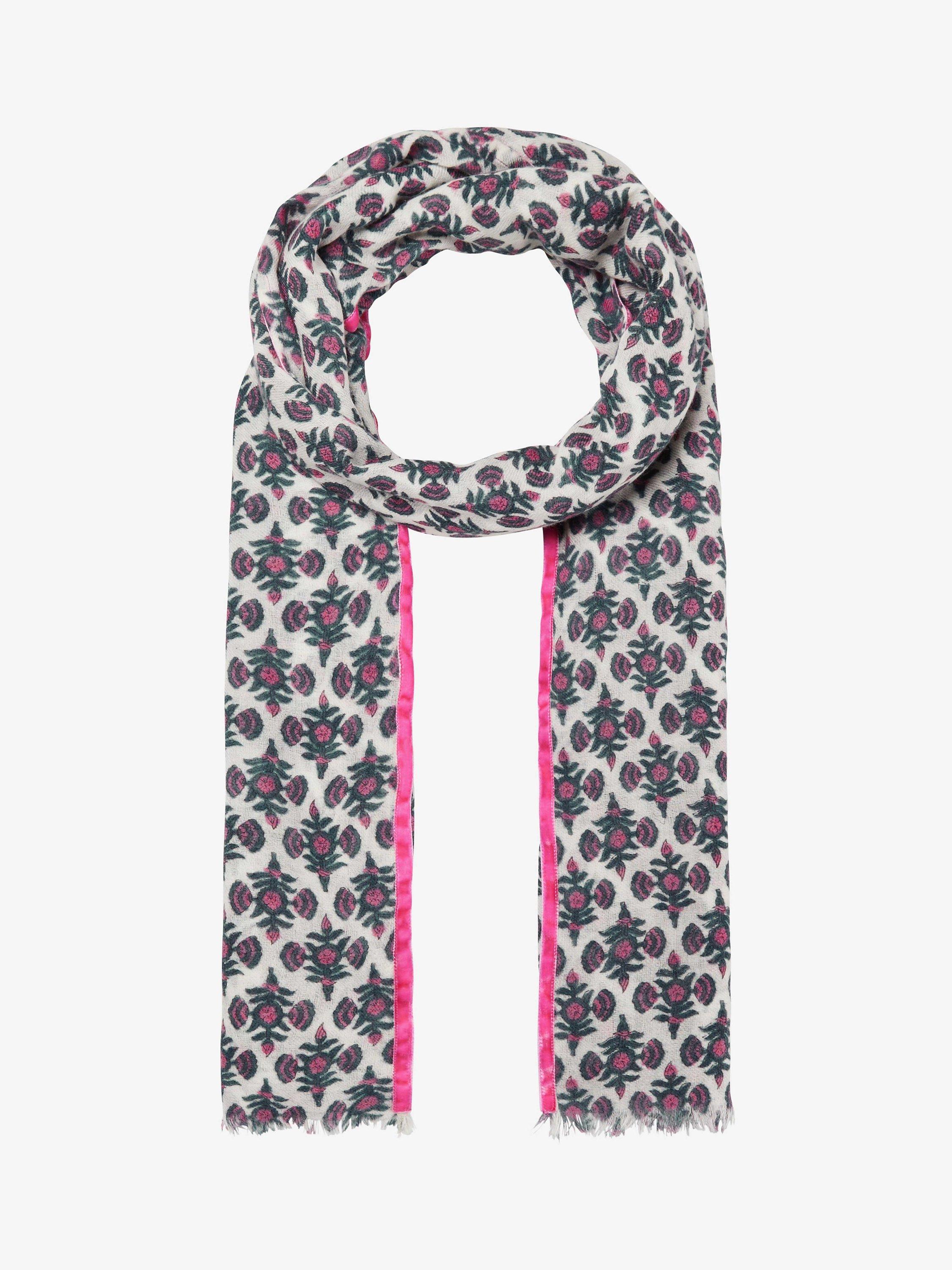 Brora Block Print Wool Stole, White & Rhubarb