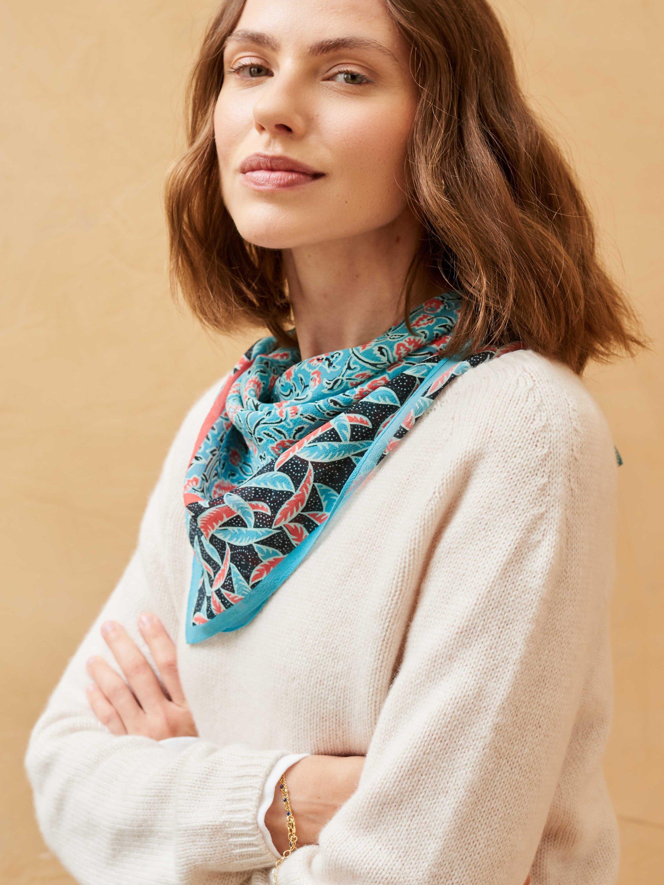 Brora Patchwork Silk Square Scarf, Ocean/Multi