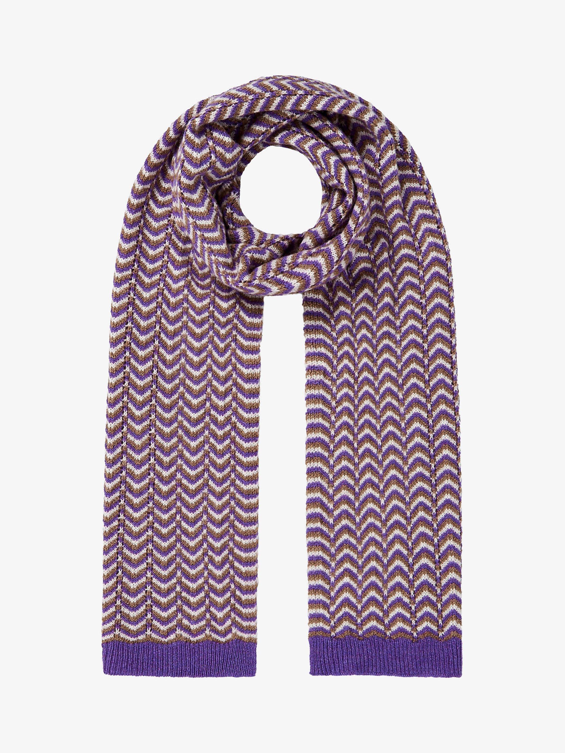 Brora Cashmere Wave Knit Scarf, Violet/Walnut, One Size