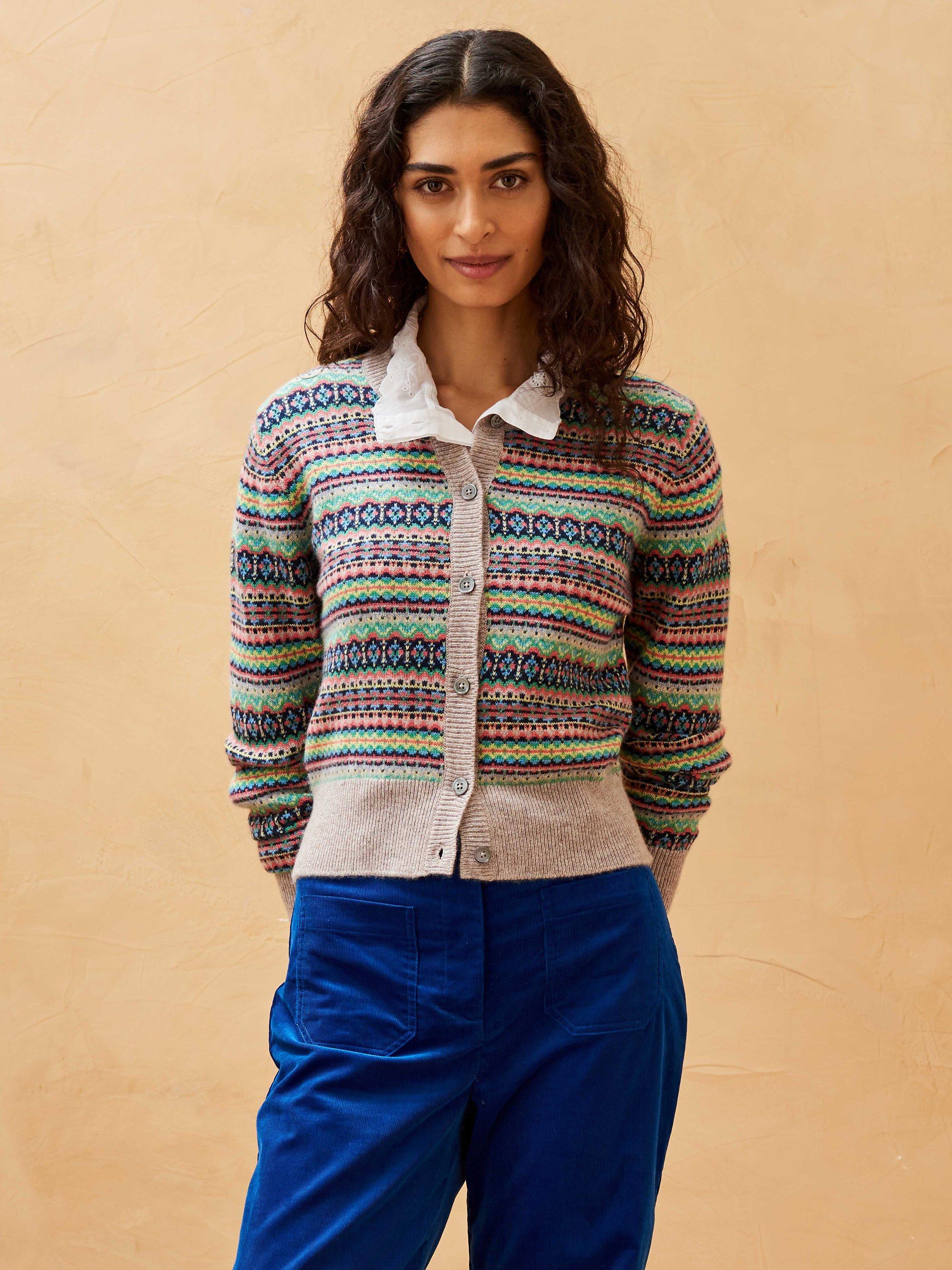 Brora Fairisle Cashmere Cardigan, Ash