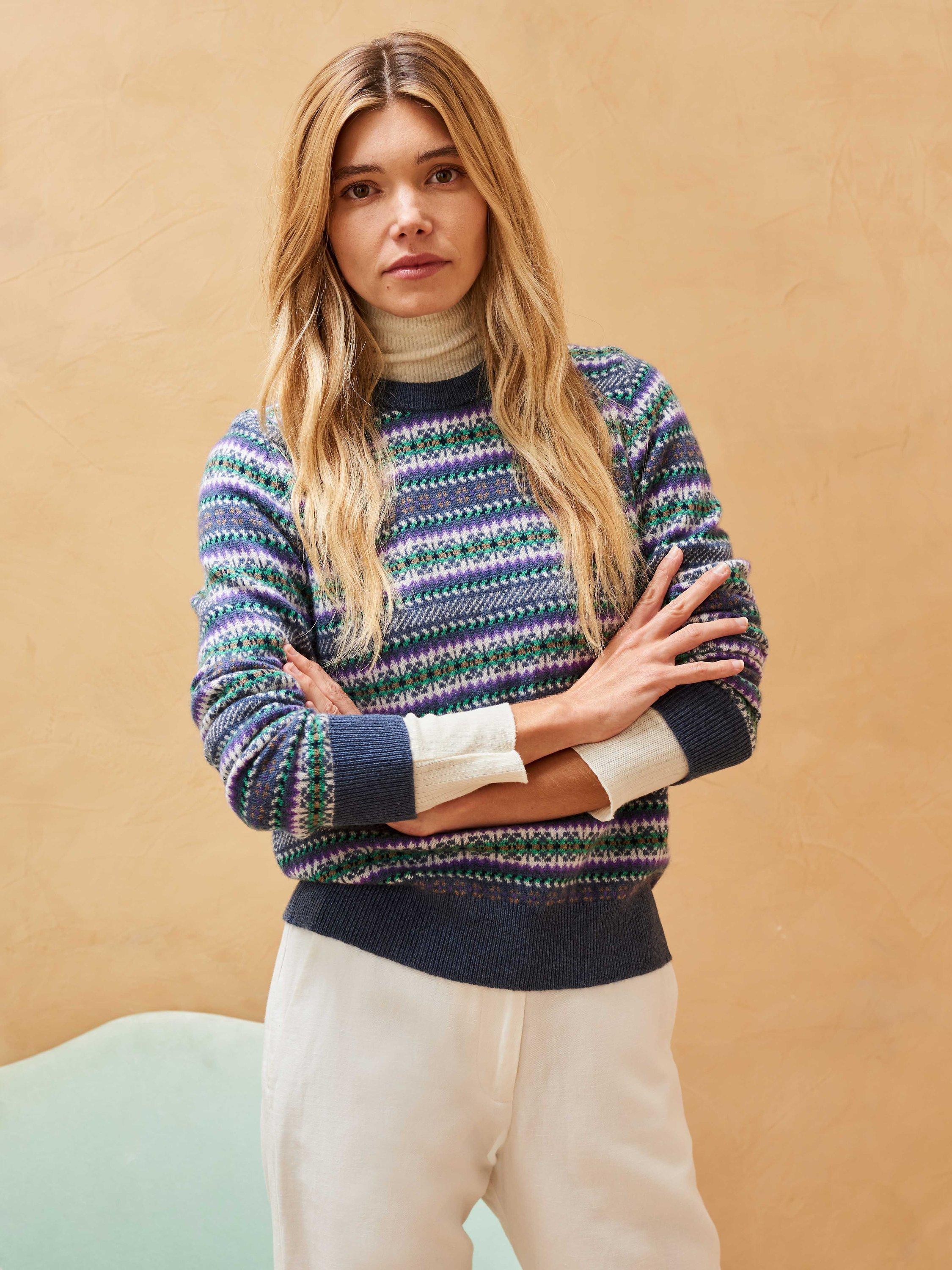 Brora Cashmere Ditsy Fair Isle Jumper Indigo