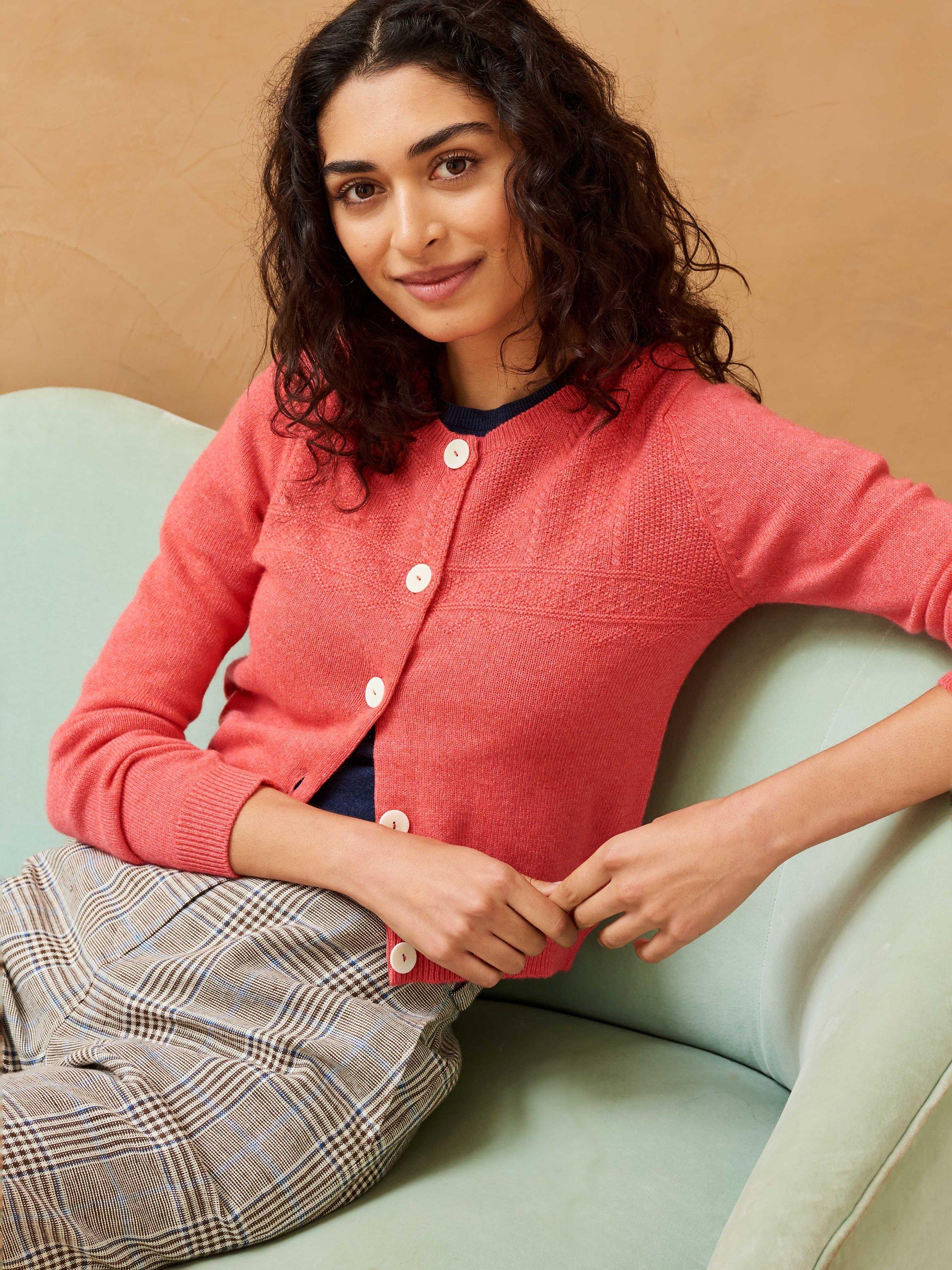 Brora Cashmere Guernsey Cardigan, Flamingo