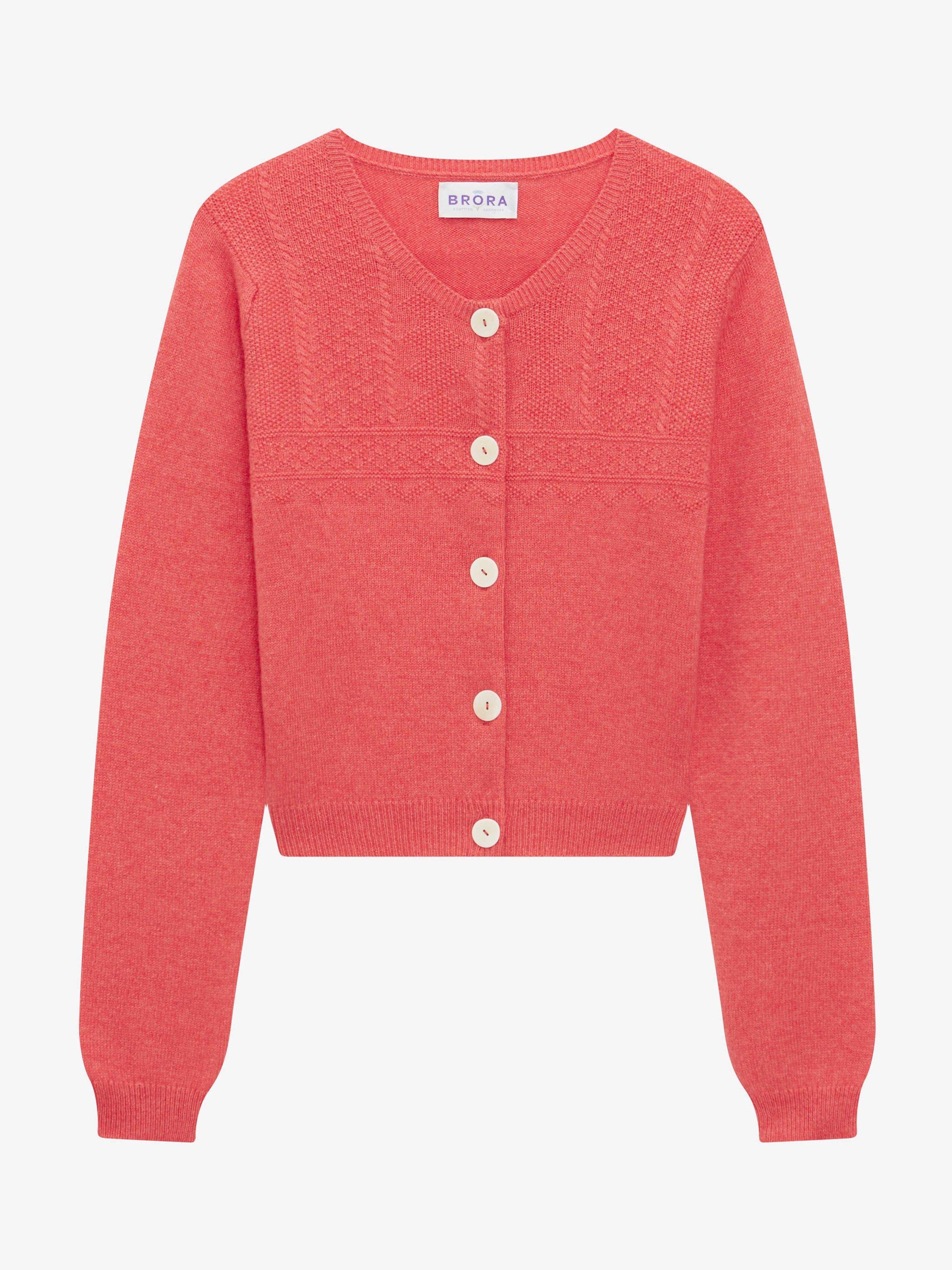 Brora Cashmere Guernsey Cardigan, Flamingo, 10