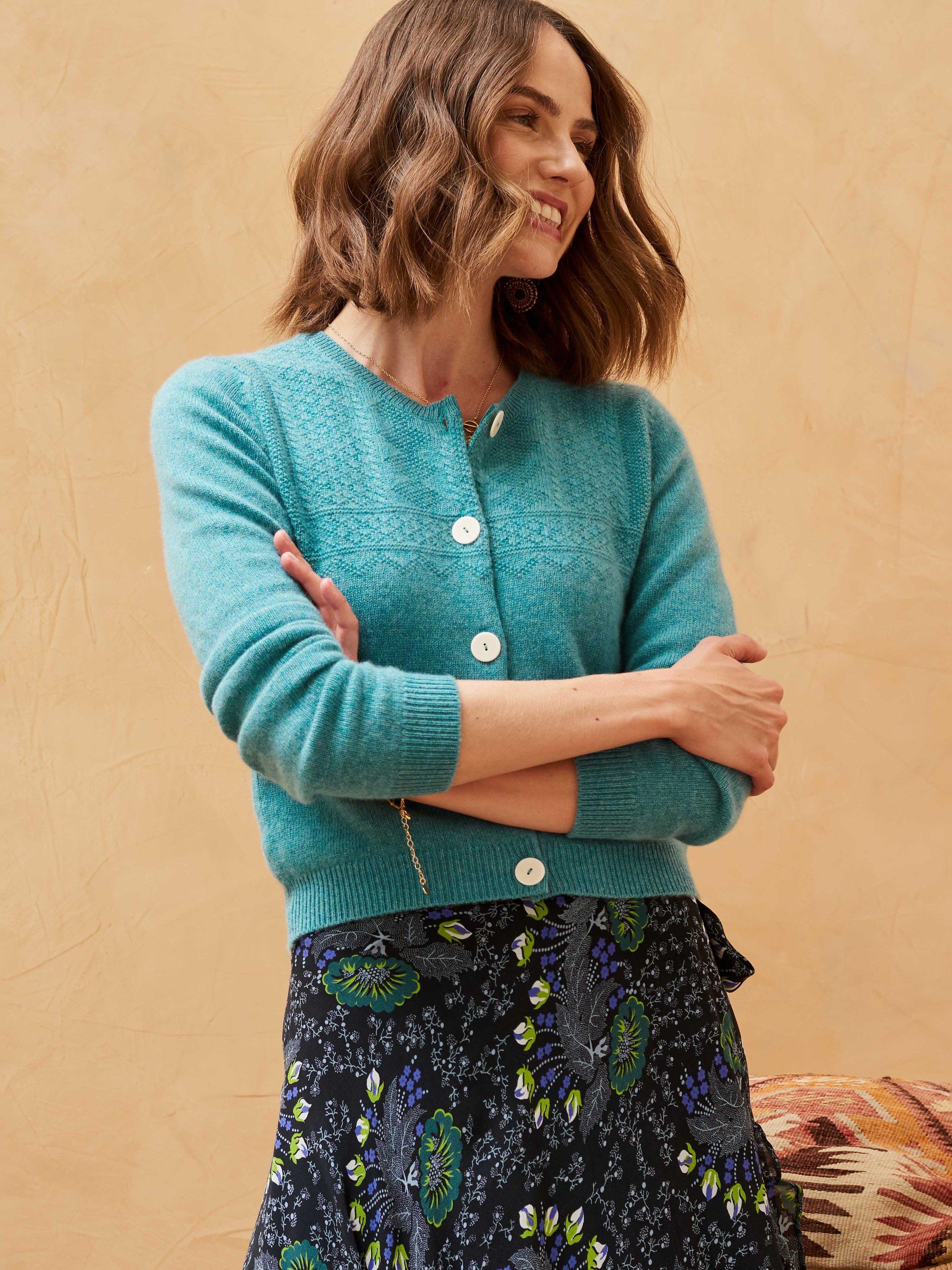 Brora Cashmere Guernsey Cardigan, Ocean