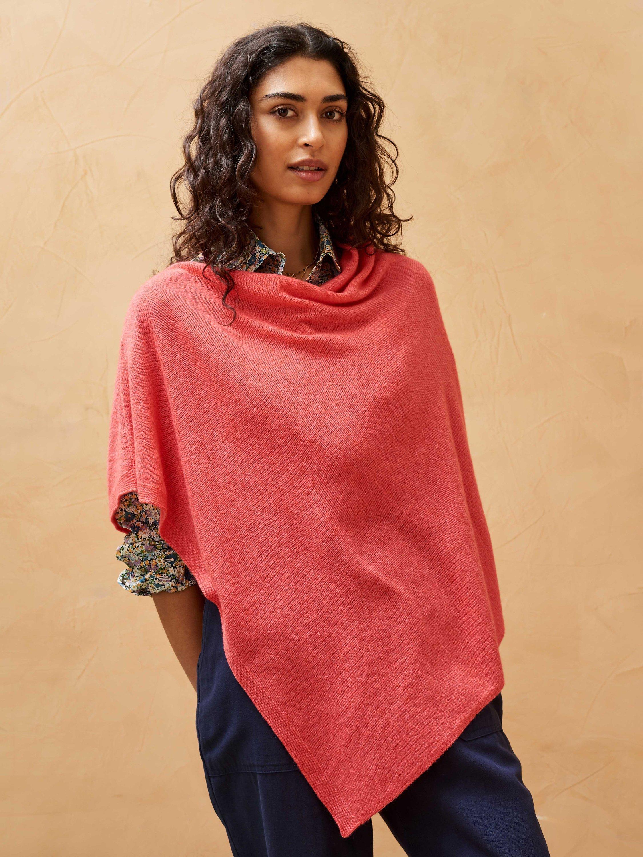 Brora Cashmere Gauzy Knit Poncho, Flamingo, One Size