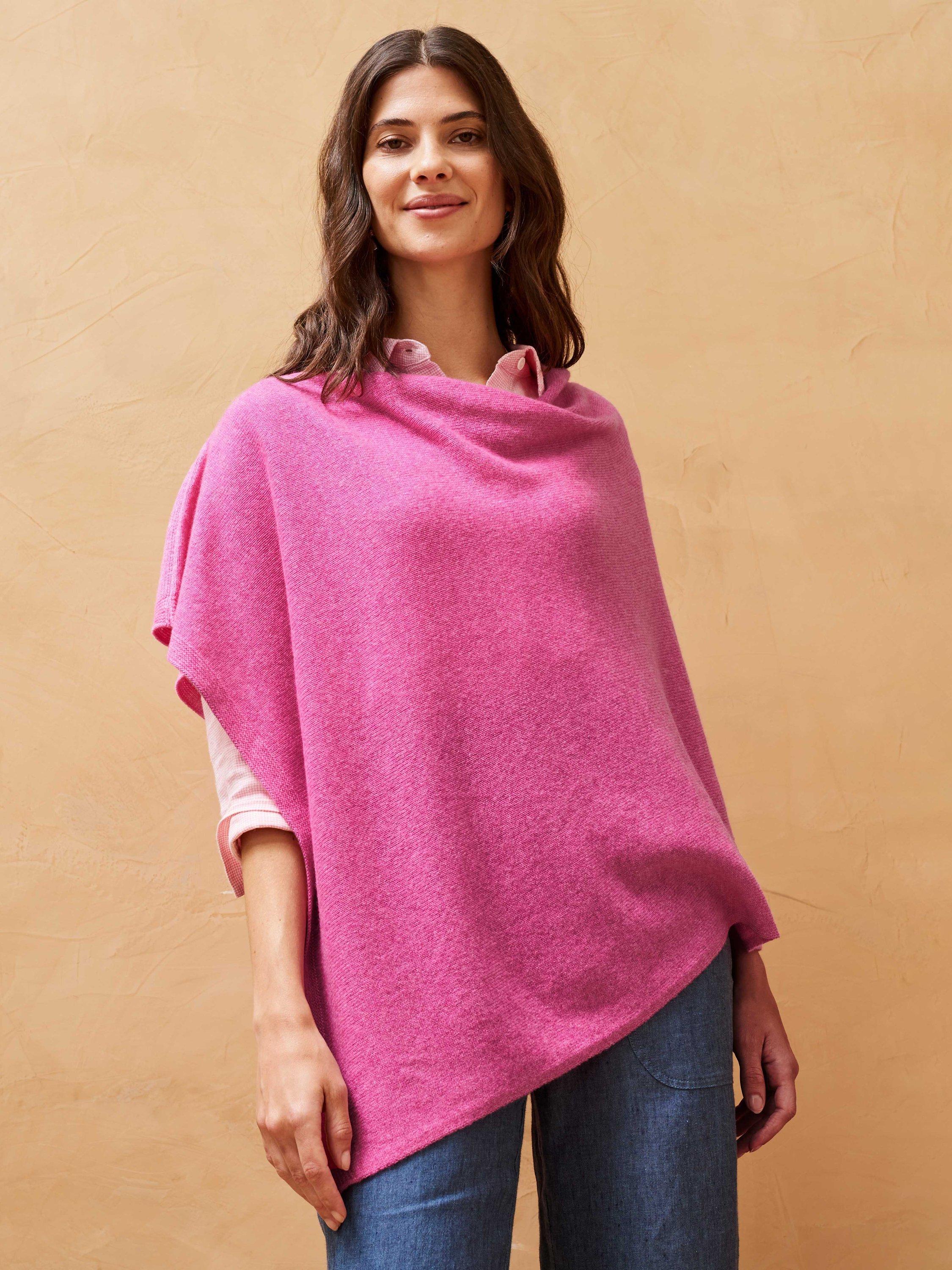 Brora Cashmere Gauzy Knit Poncho, Sweet Pea, One Size