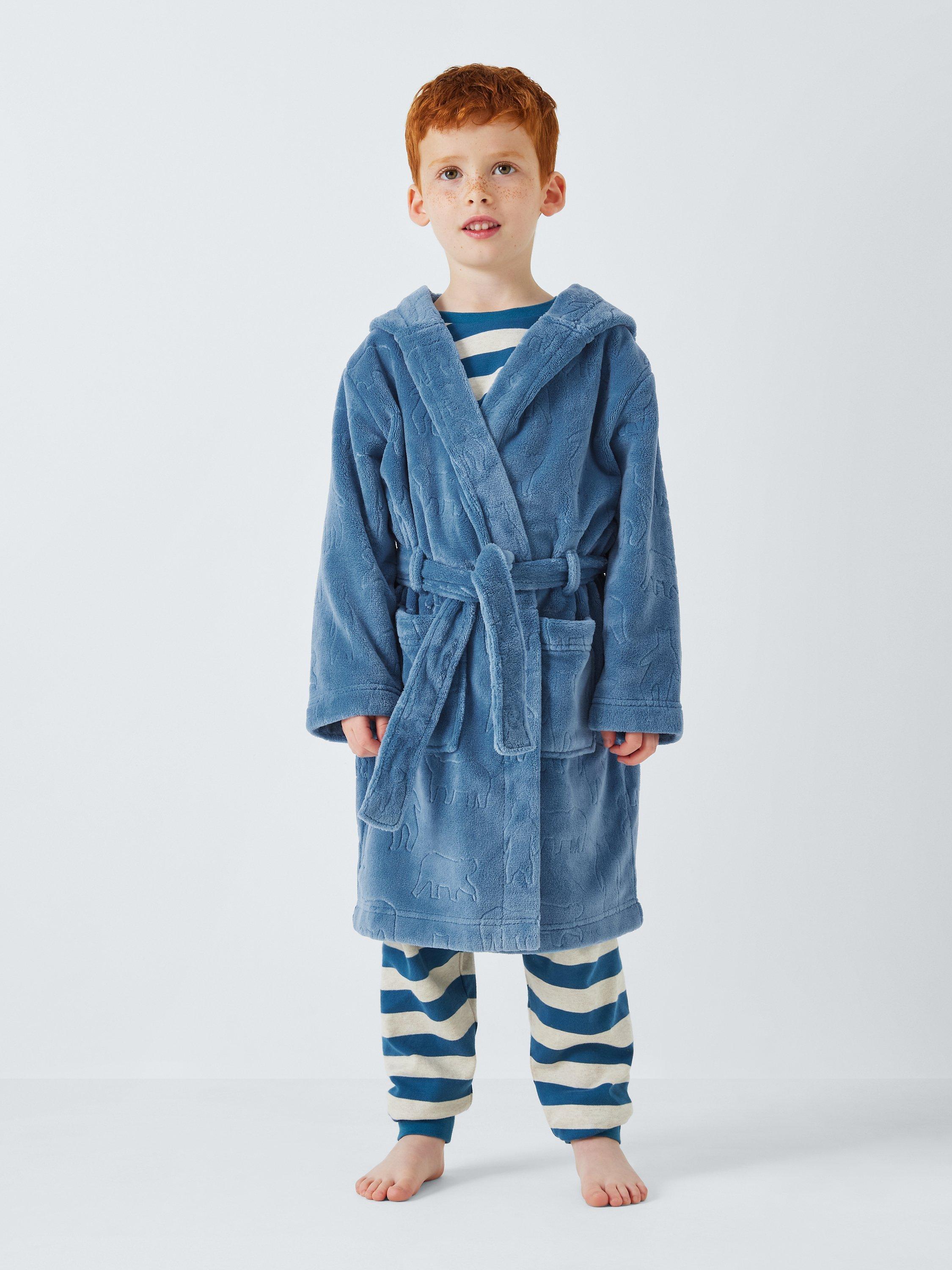 John Lewis Kids Linear Burnout Bear Bath Robe Blue