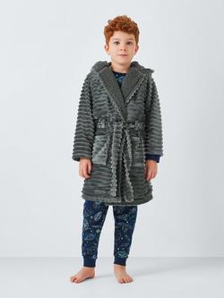 John Lewis Kids' Corded Fleece Robe, Grey, Grey