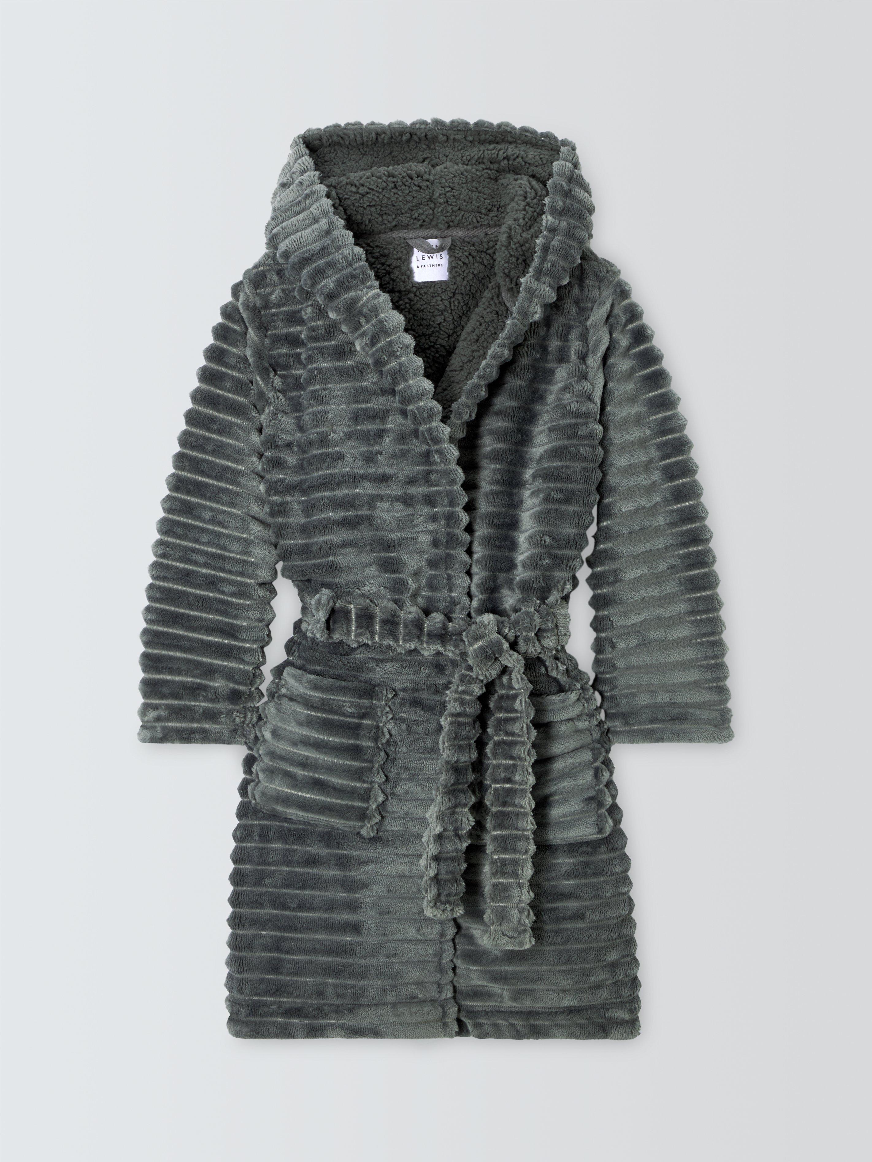 Product image 3 of 6, which shows John Lewis Kids' Corded Fleece Robe, Grey, 5-6 years
