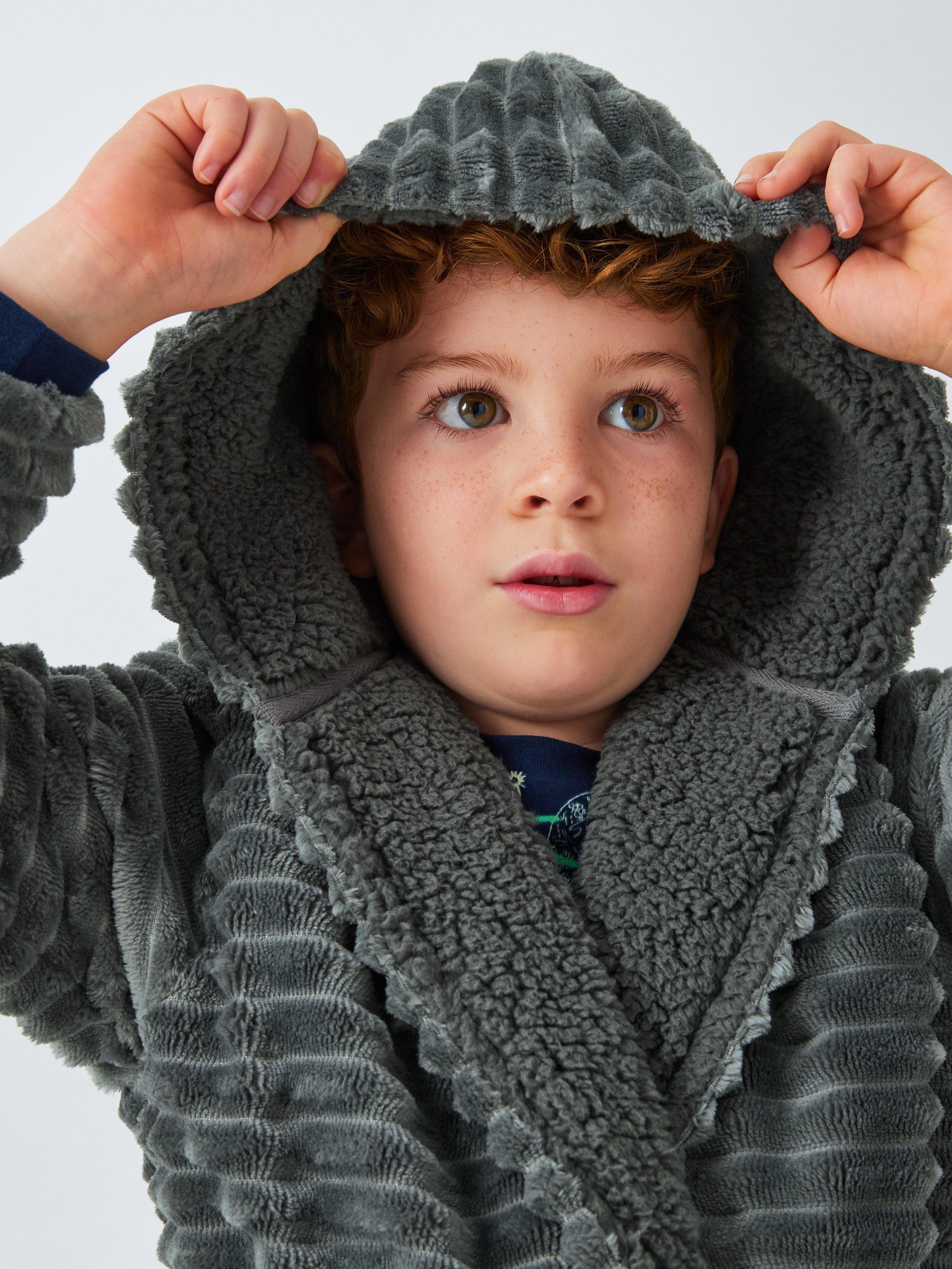 Product image 4 of 6, which shows John Lewis Kids' Corded Fleece Robe, Grey, 5-6 years