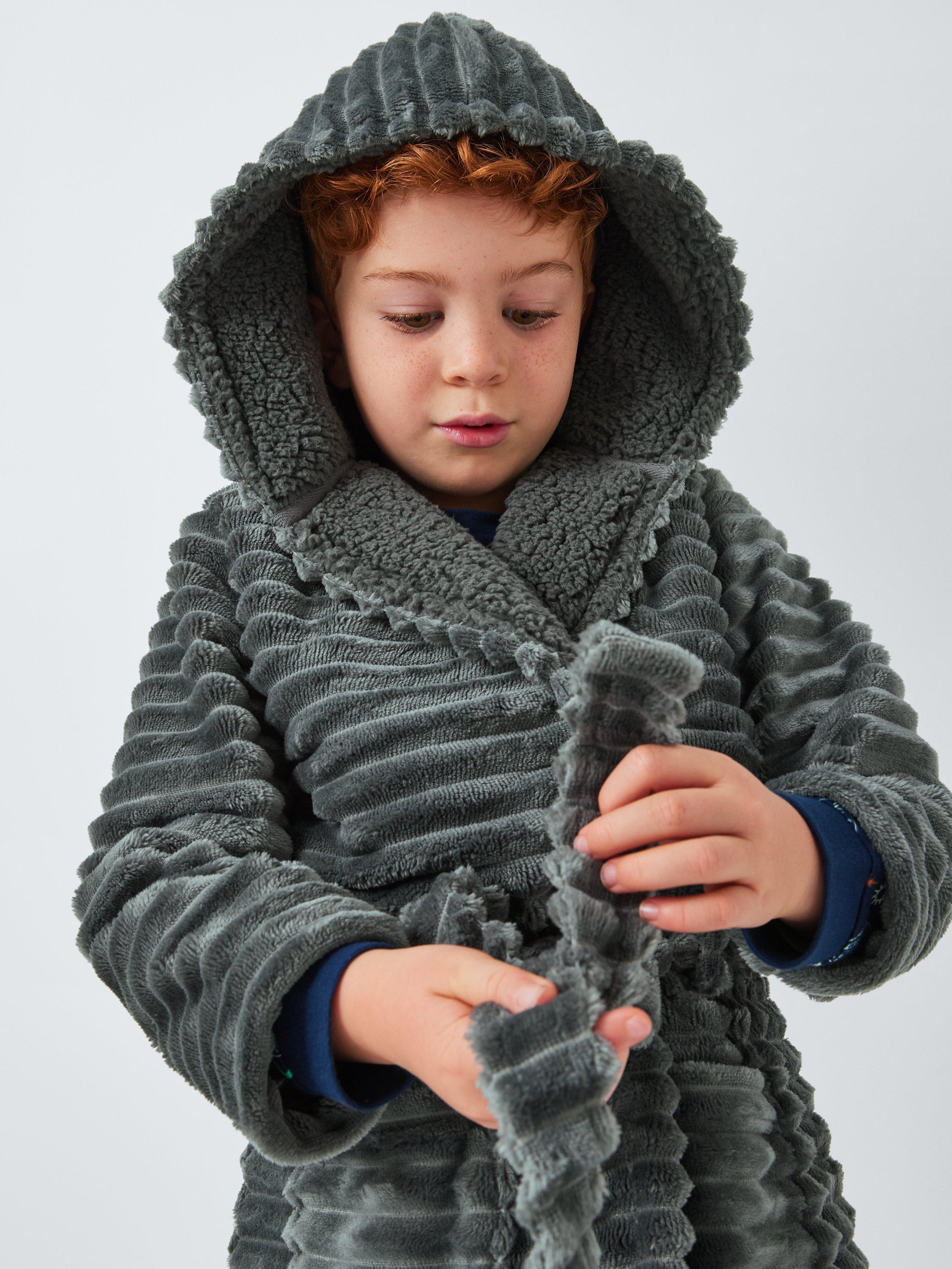 Product image 2 of 6, which shows John Lewis Kids' Corded Fleece Robe, Grey, 5-6 years