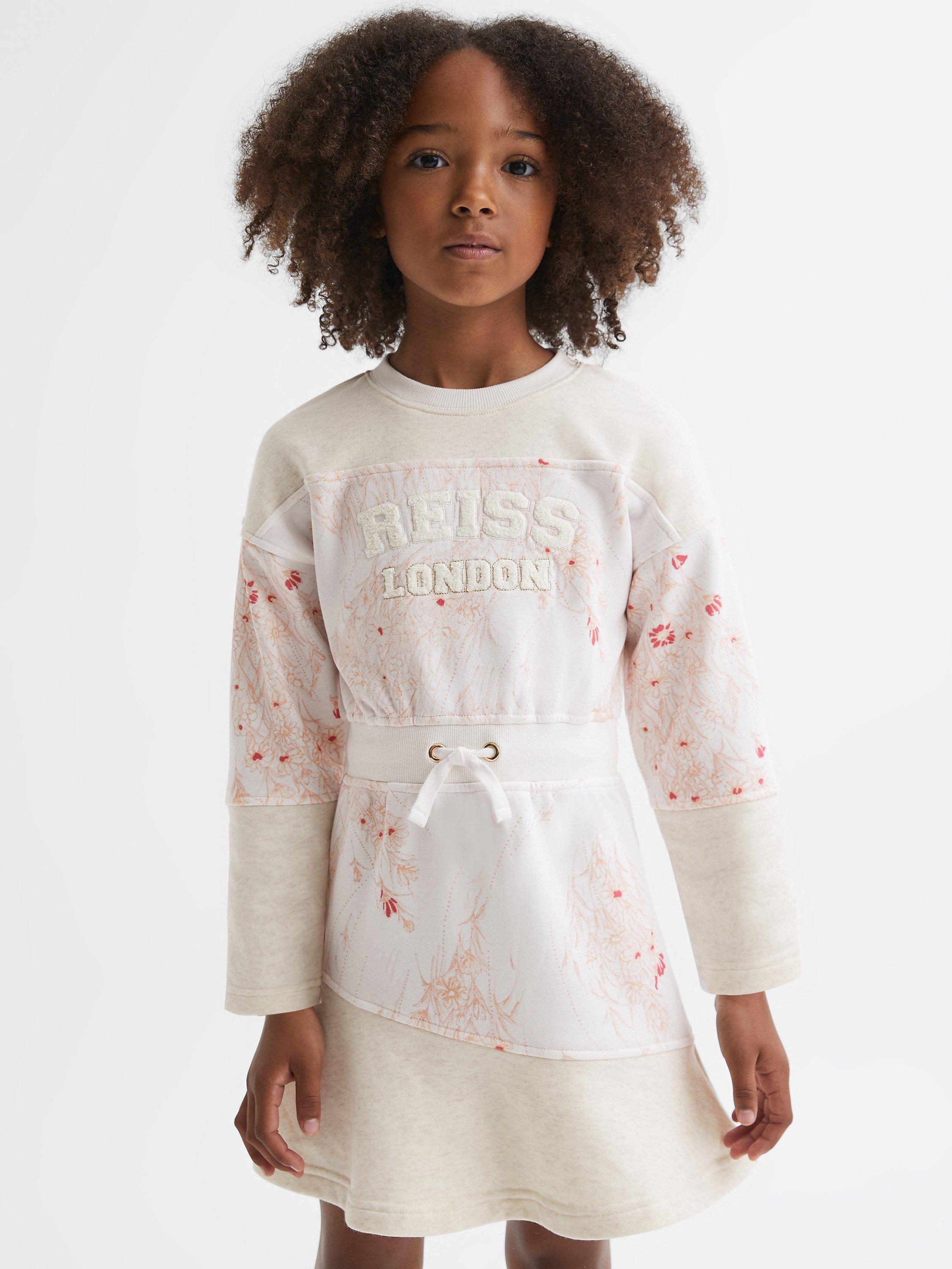 Reiss Kids' Kendrix Logo Floral Print Jersey Dress, Pink