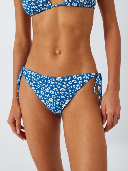 John Lewis Leopard Print Side Tie Bikini Bottoms, Blue, Blue