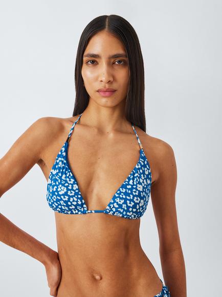 John Lewis Leopard Print Bikini Top, Blue, Blue