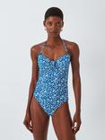 John Lewis Animal Print Bandeau Swimsuit, Blue