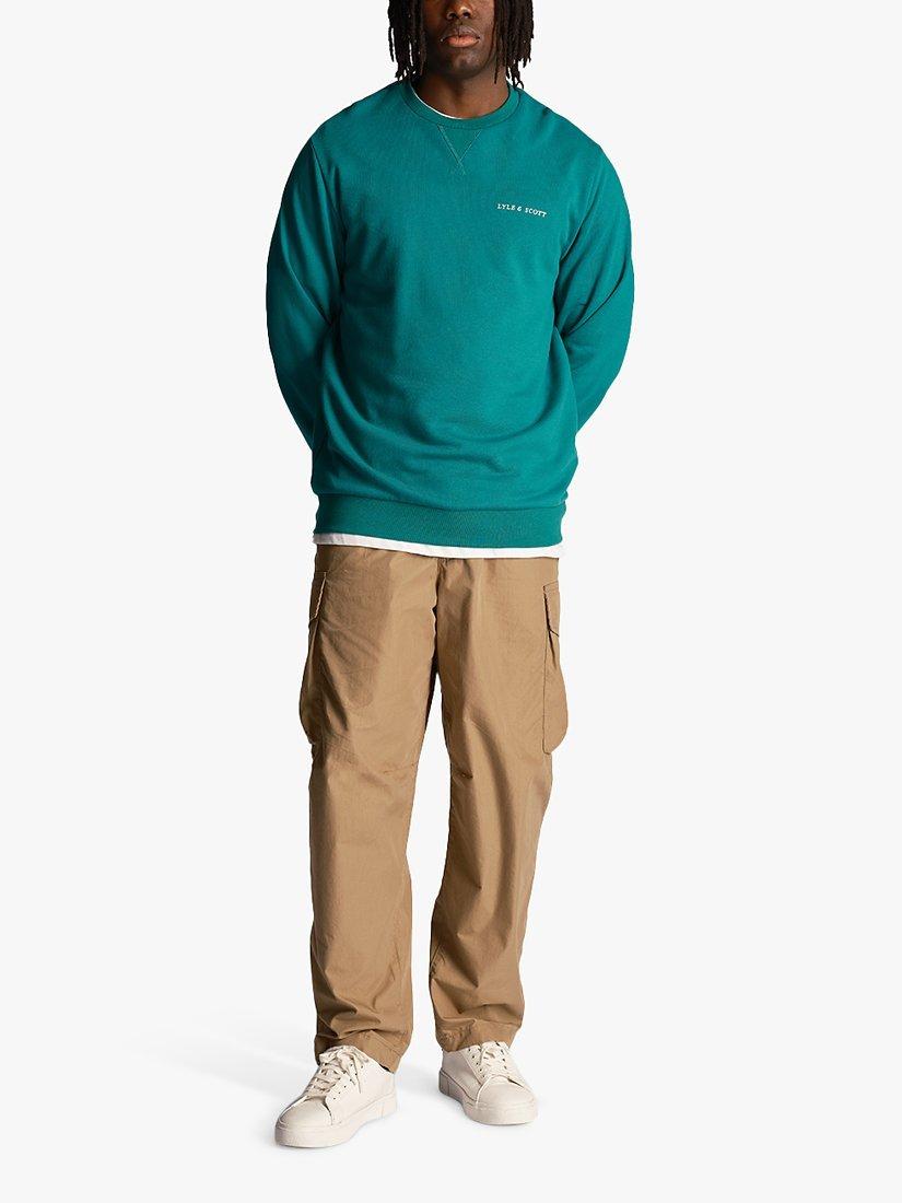 Product image 4 of 5, which shows Lyle & Scott Loopback Embroidered Crew Neck Sweatshirt, Court Green, XS