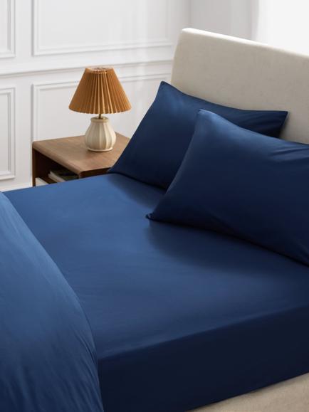 John Lewis Pure Cotton Percale Deep Fitted Sheet - view 2, Navy