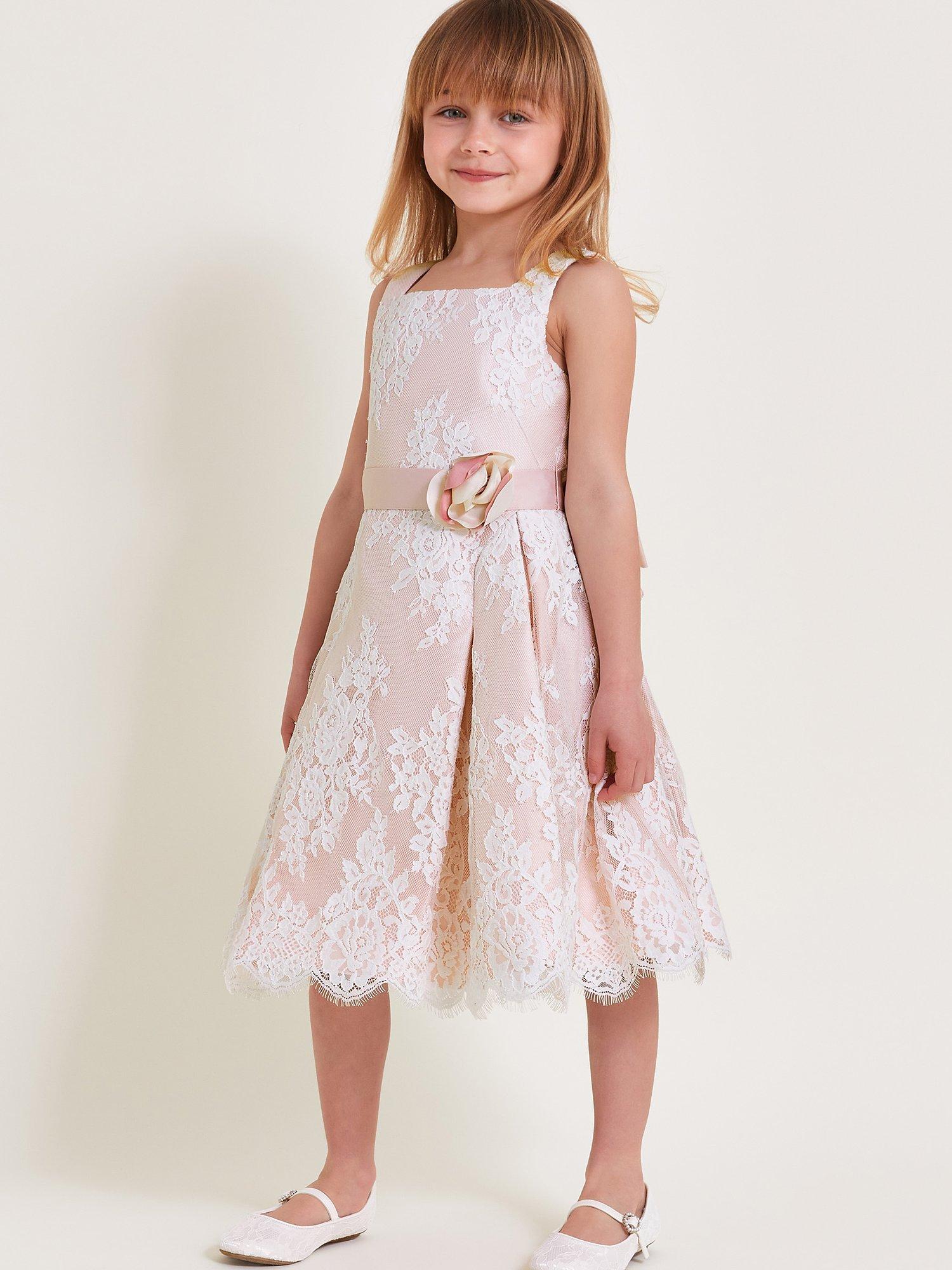 Monsoon Kids Eyelash Floral Lace Occasion Dress Pink