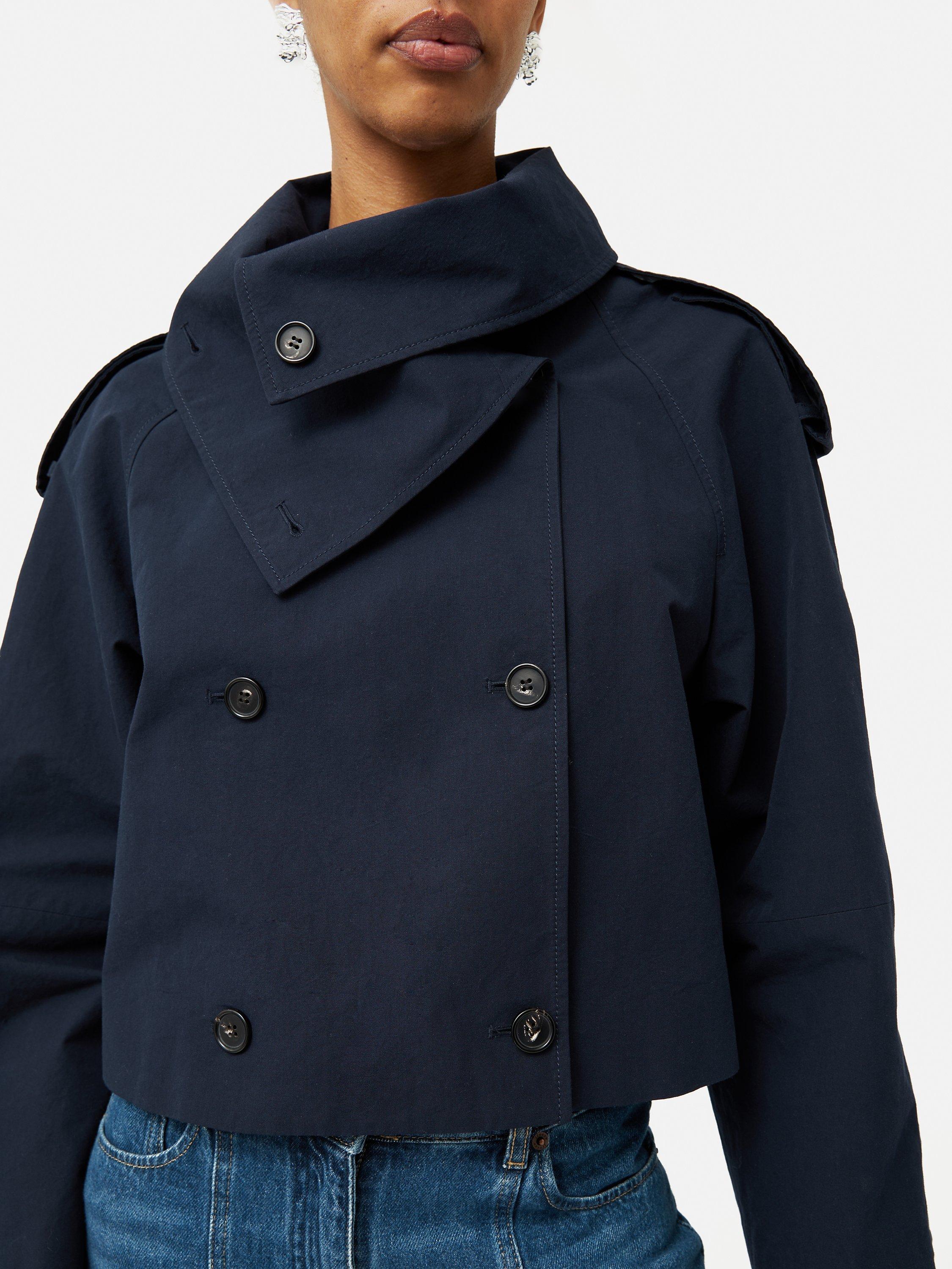 Product image 3 of 6, which shows Jigsaw Double Breasted Cropped Trench Coat, Blue, XL