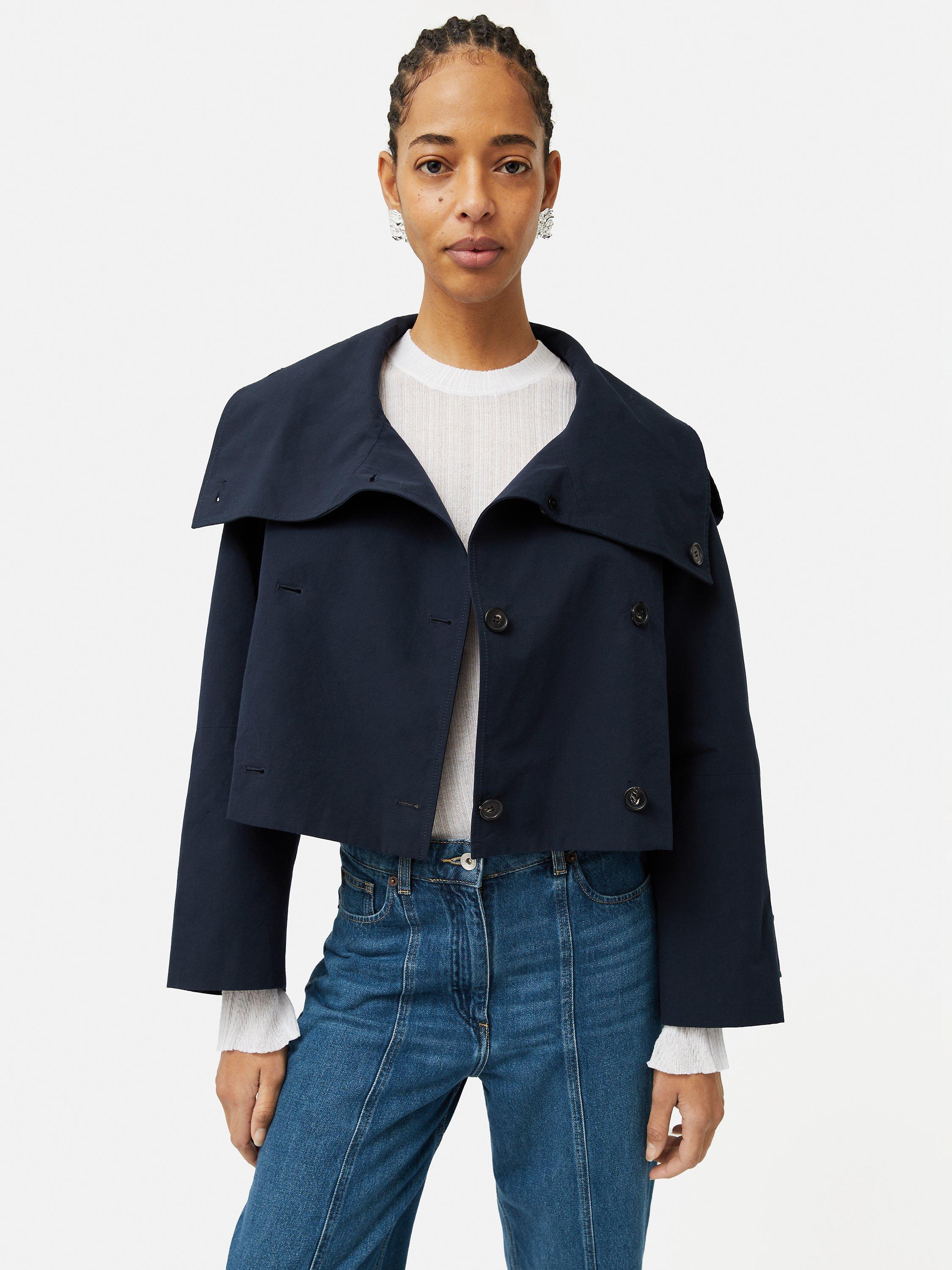 Product image 4 of 6, which shows Jigsaw Double Breasted Cropped Trench Coat, Blue, XL