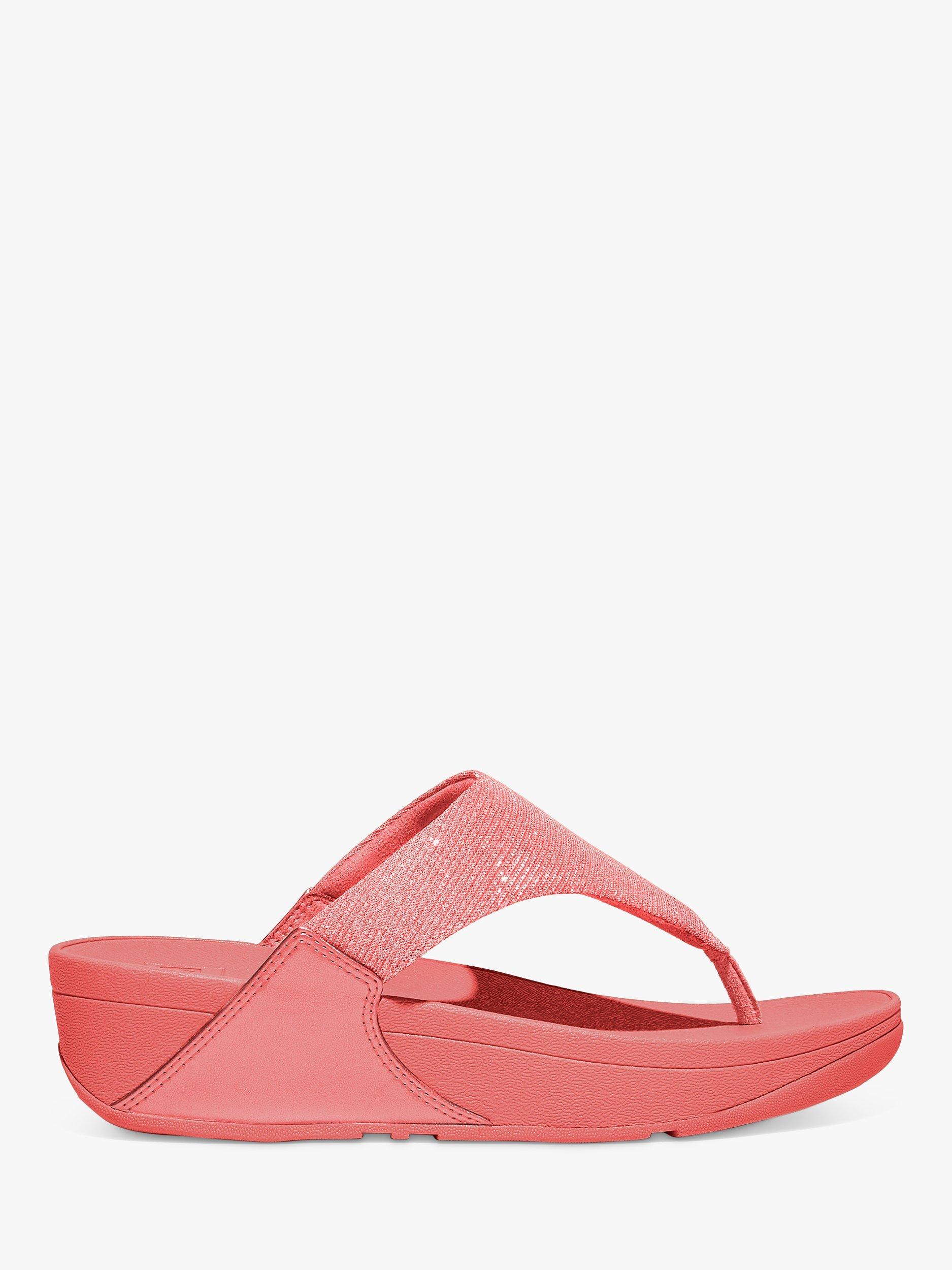 FitFlop Lulu Glitz Toe Post Mules, Rosy Coral