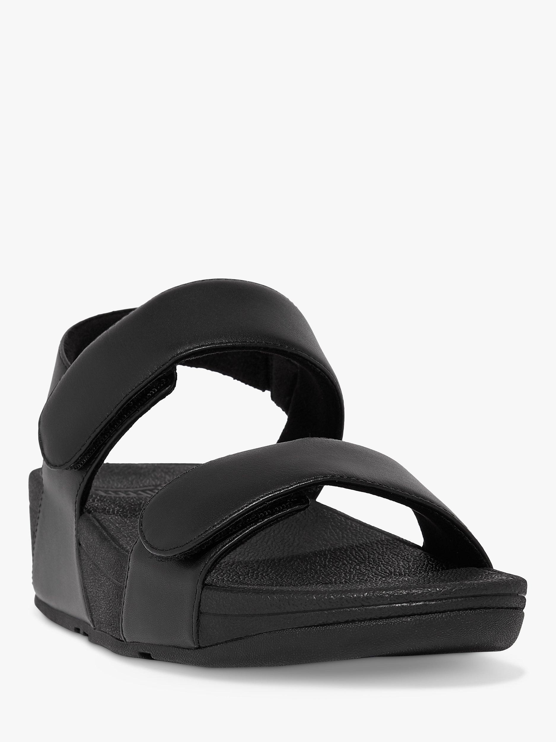 Product image 2 of 4, which shows FitFlop Lulu Adjustable Strap Leather Sandals, All Black, 4