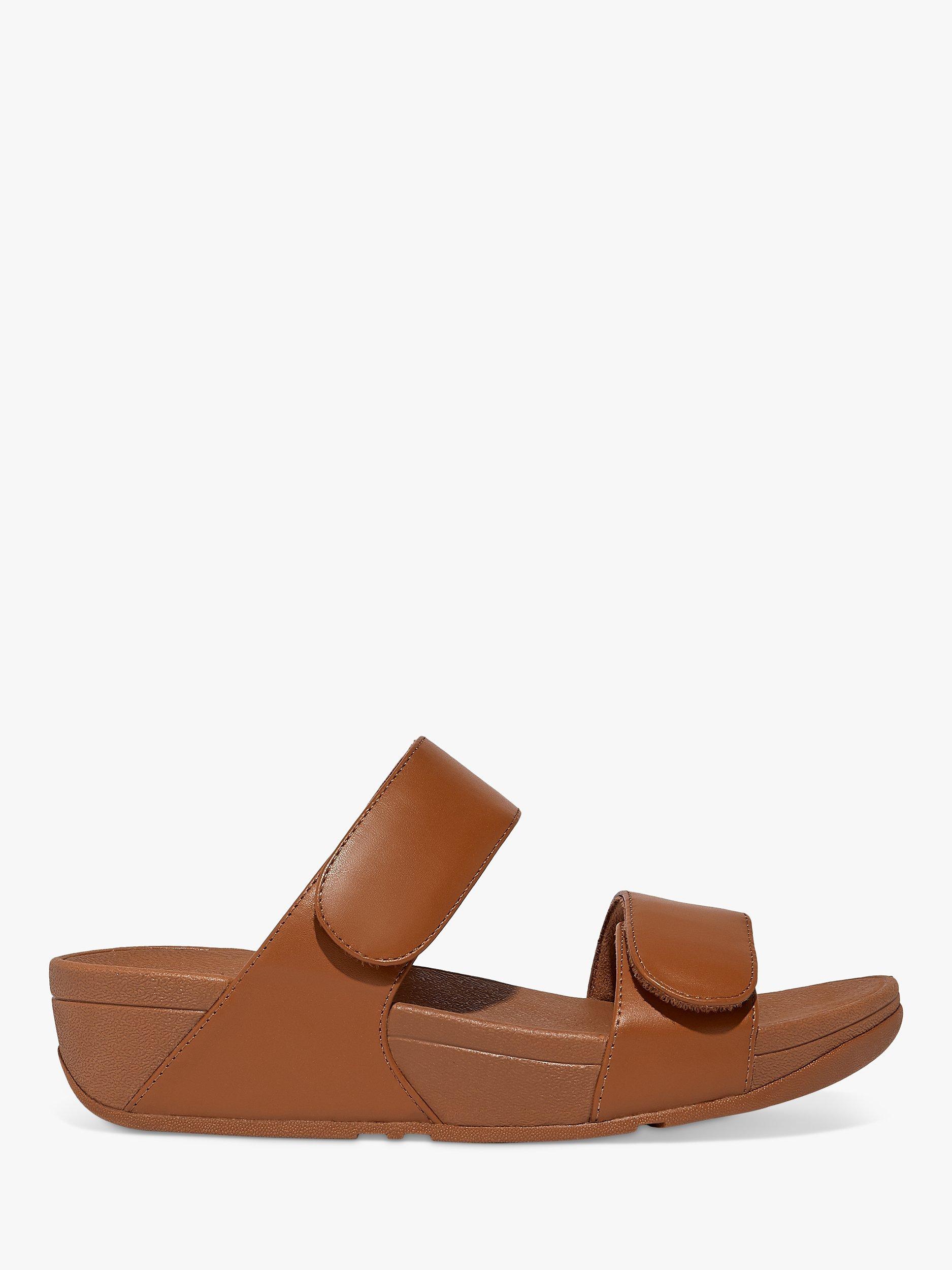 FitFlop Lulu Adjustable Strap Leather Slider Sandals, Light Tan