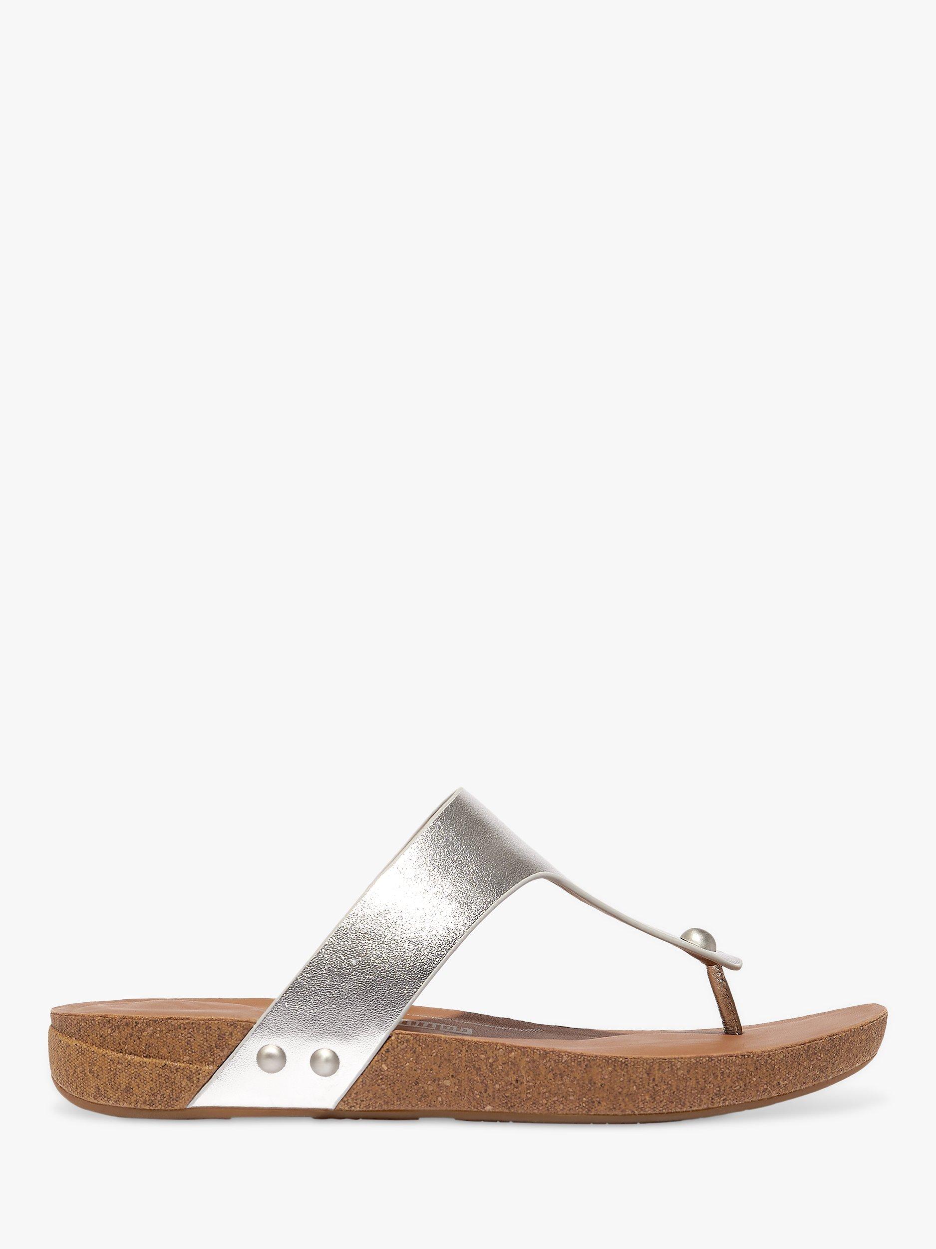 FitFlop IQushion Cork Sole Leather Toe Post Sandals, Silver