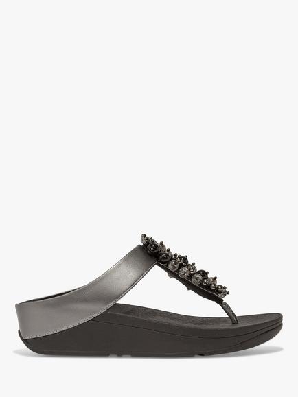 FitFlop Fino Bauble Bead Flip Flops, Pewter Black