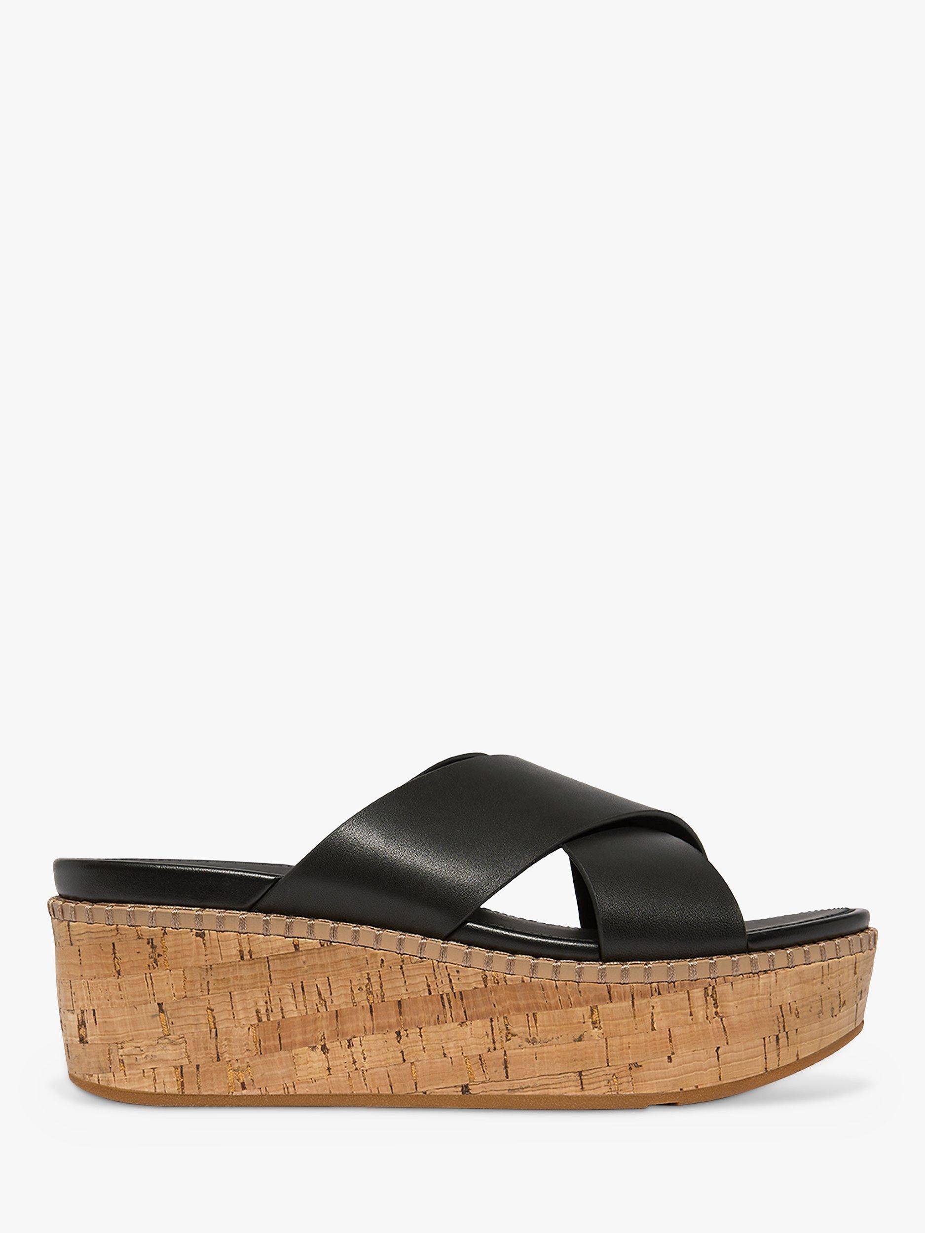 FitFlop Eloise Cross Leather Strap Cork Wedge Mules, Black, 3