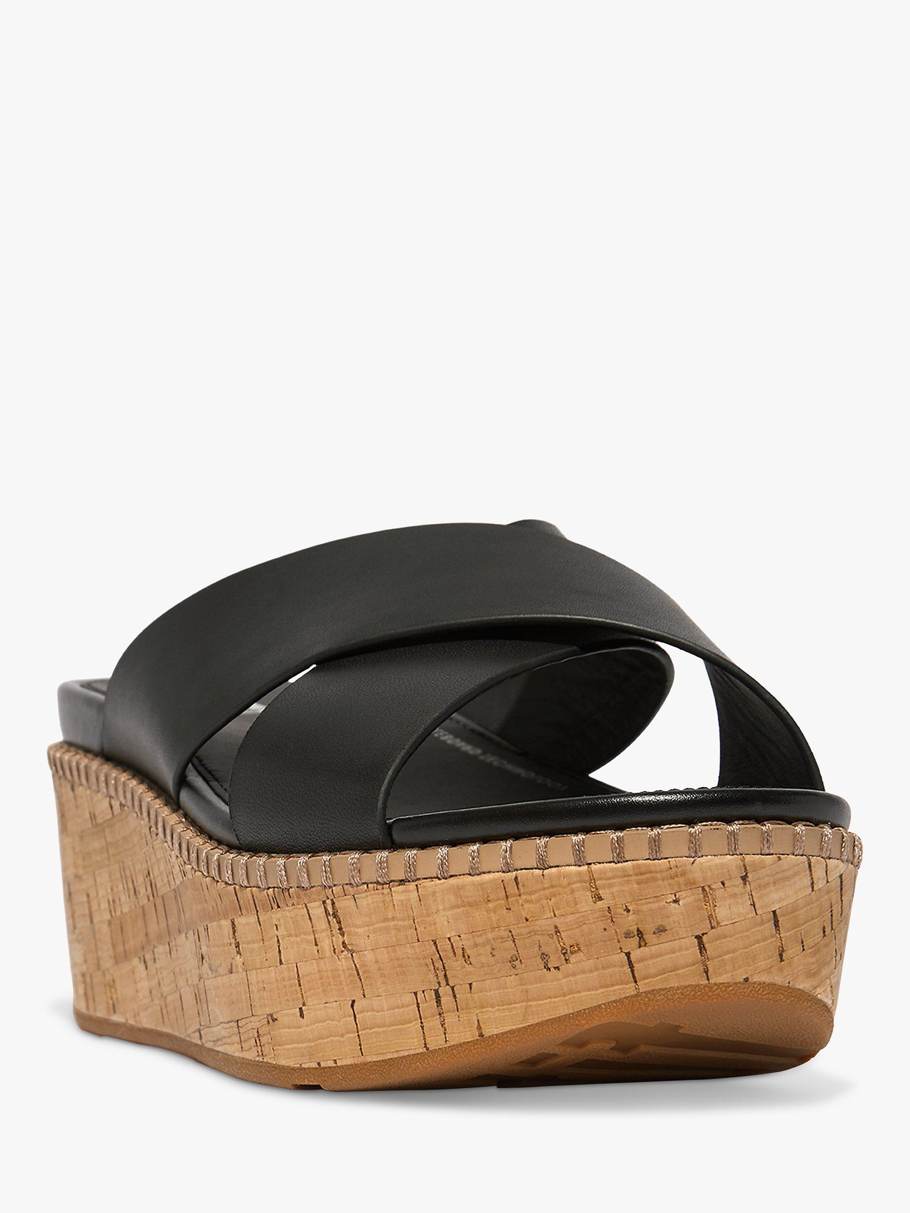 FitFlop Eloise Cross Leather Strap Cork Wedge Mules, Black, 3