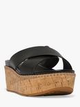 FitFlop Eloise Cross Leather Strap Cork Wedge Mules, Black