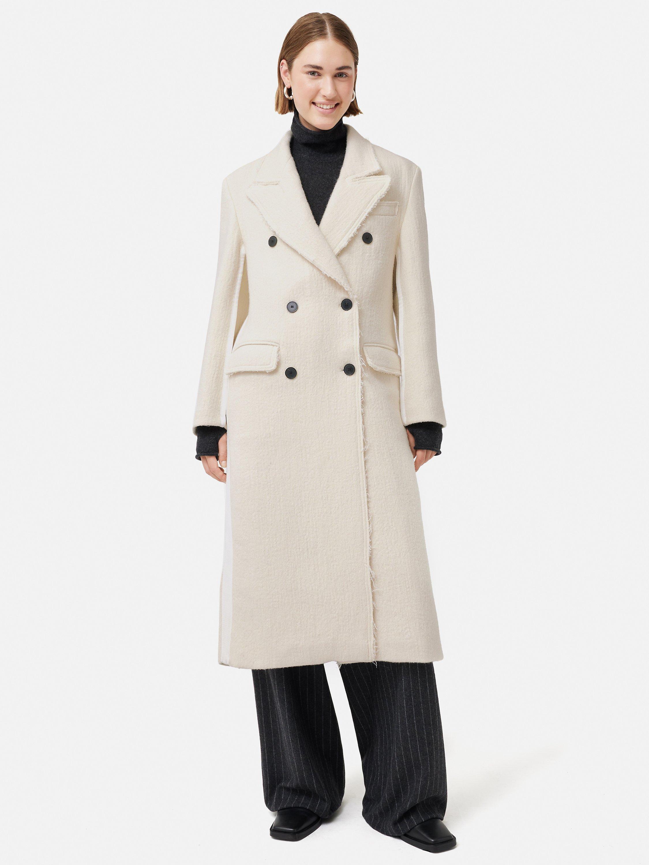 Jigsaw Italian Wool Blend Frayed Edge Coat, Cream