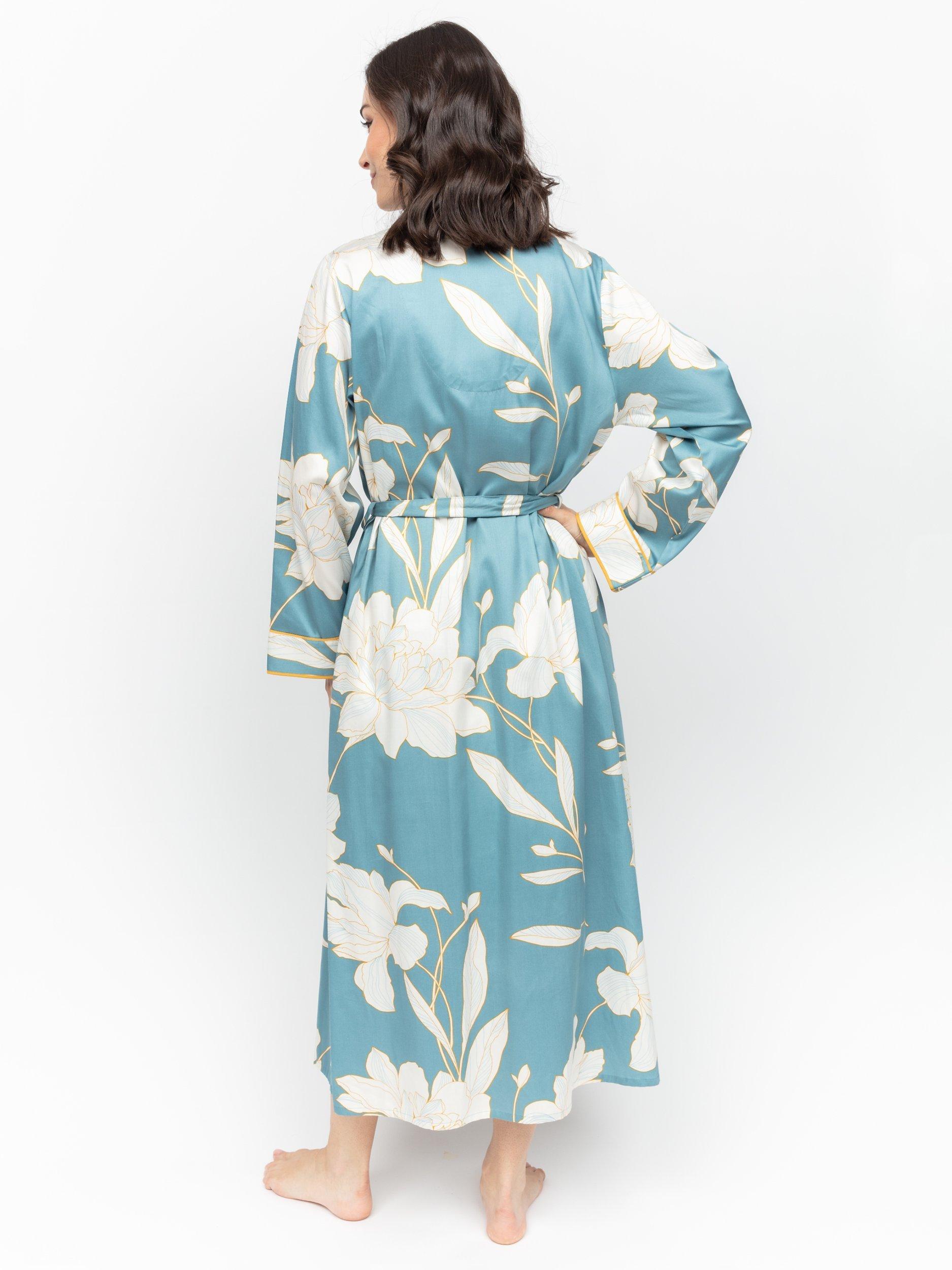 Product image 3 of 4, which shows Fable & Eve Greenwich Floral Dressing Gown, Cerulean Blue, 8