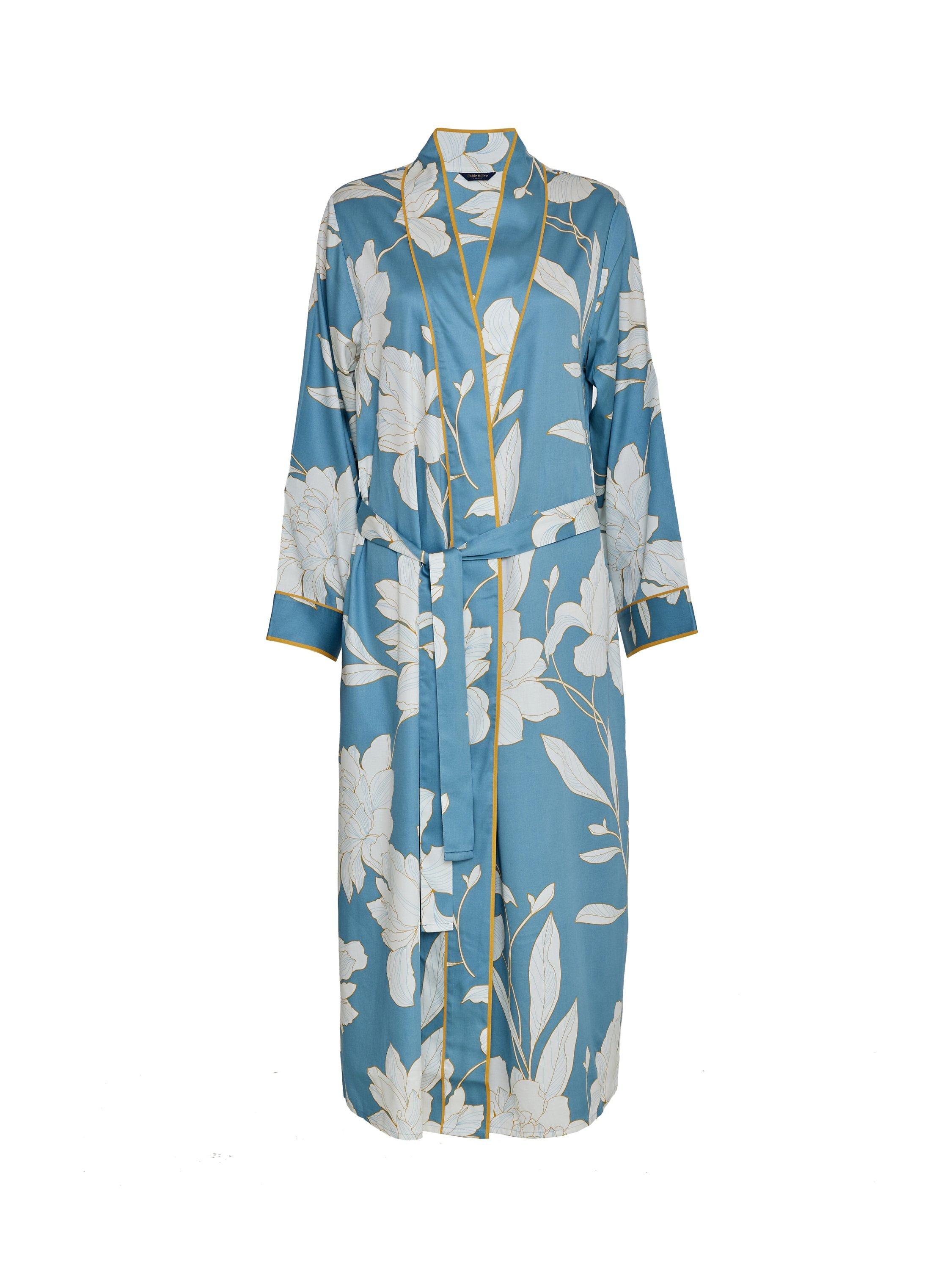 Product image 4 of 4, which shows Fable & Eve Greenwich Floral Dressing Gown, Cerulean Blue, 8
