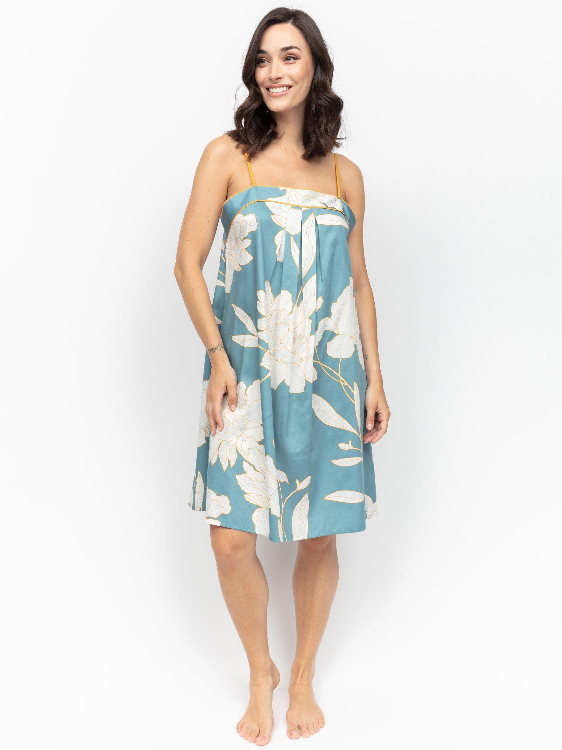 Product image 2 of 4, which shows Fable & Eve Greenwich Knee Length Nightdress, Cerulean Blue, 8