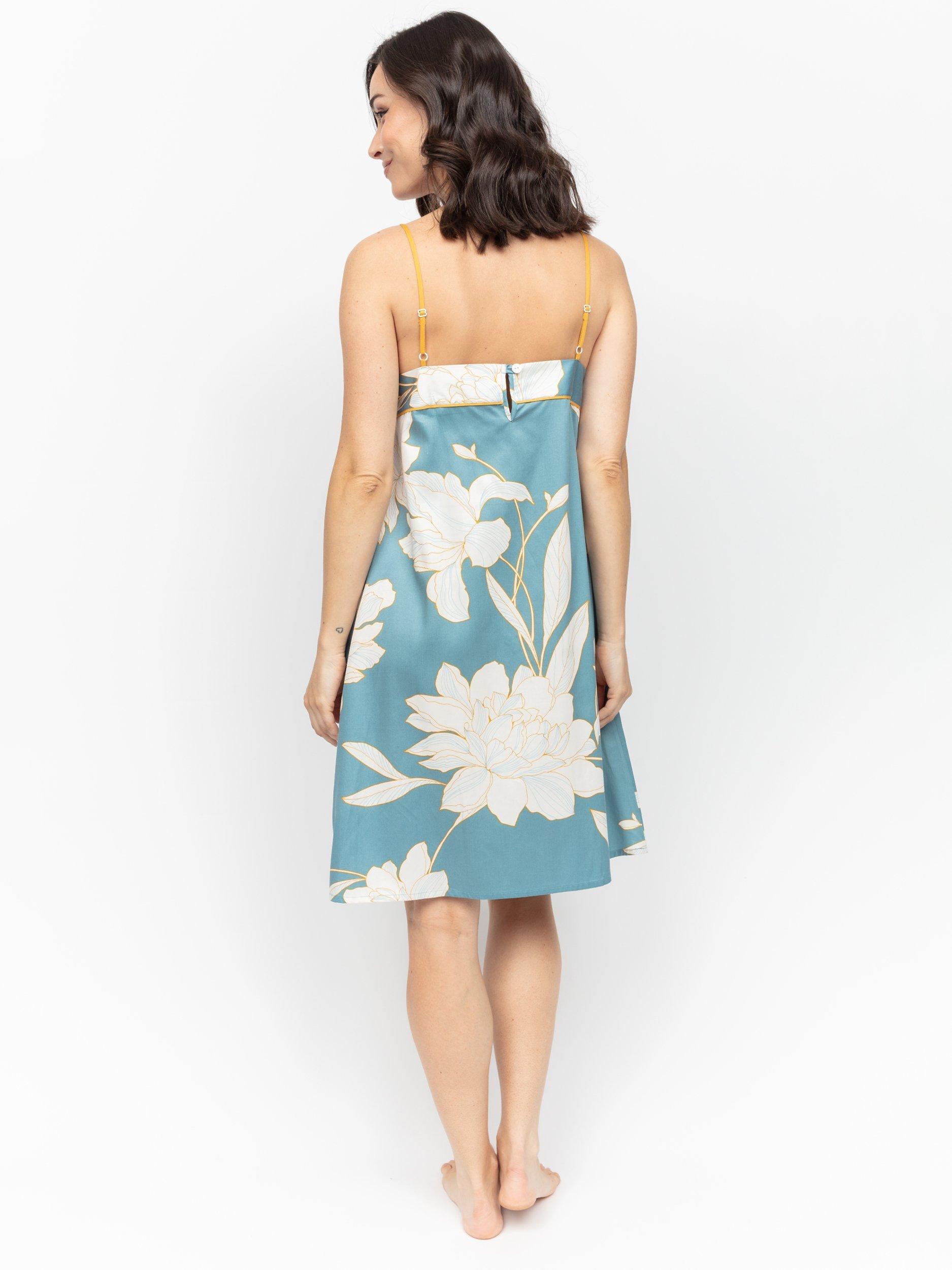 Product image 3 of 4, which shows Fable & Eve Greenwich Knee Length Nightdress, Cerulean Blue, 8