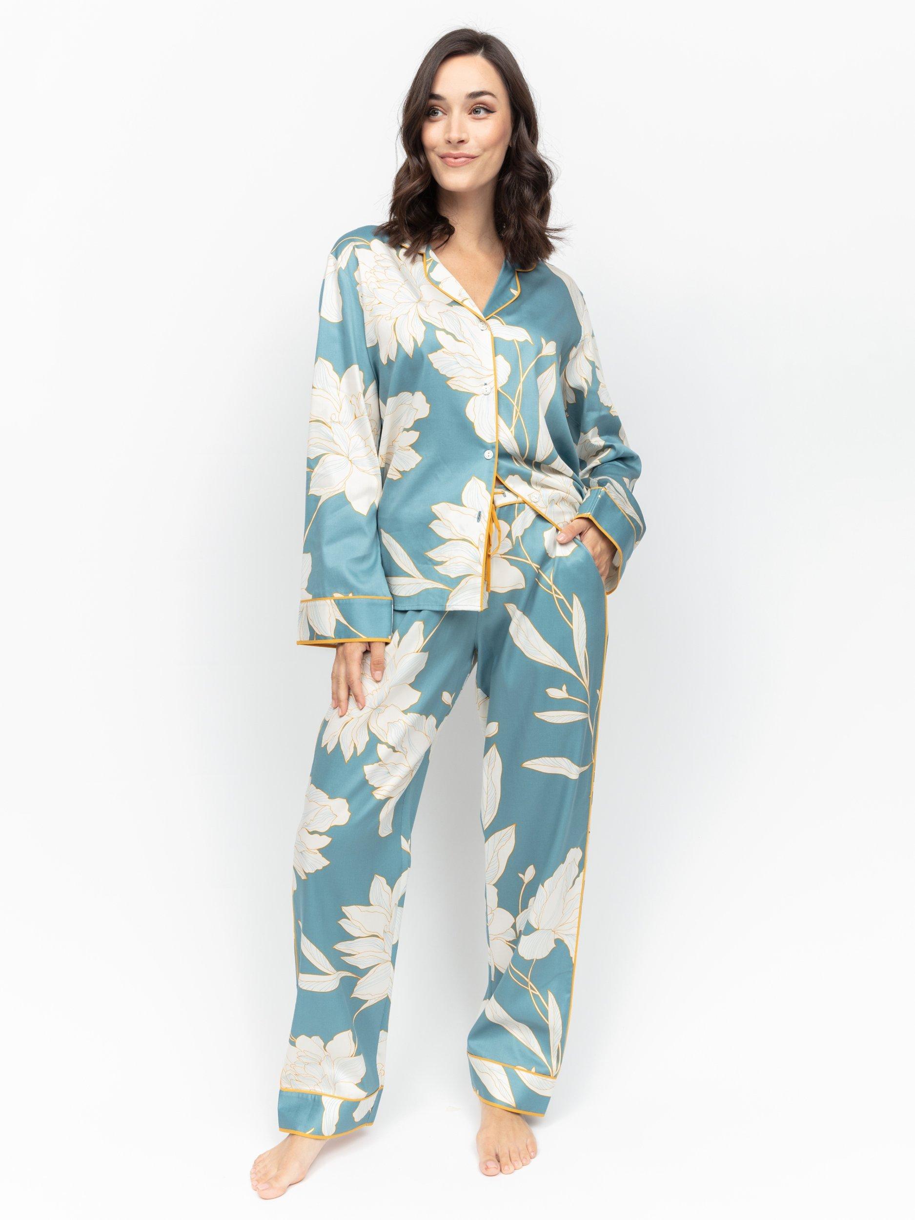 Product image 2 of 4, which shows Fable & Eve Greenwich Floral Pyjama Set, Cerulean Blue, 8