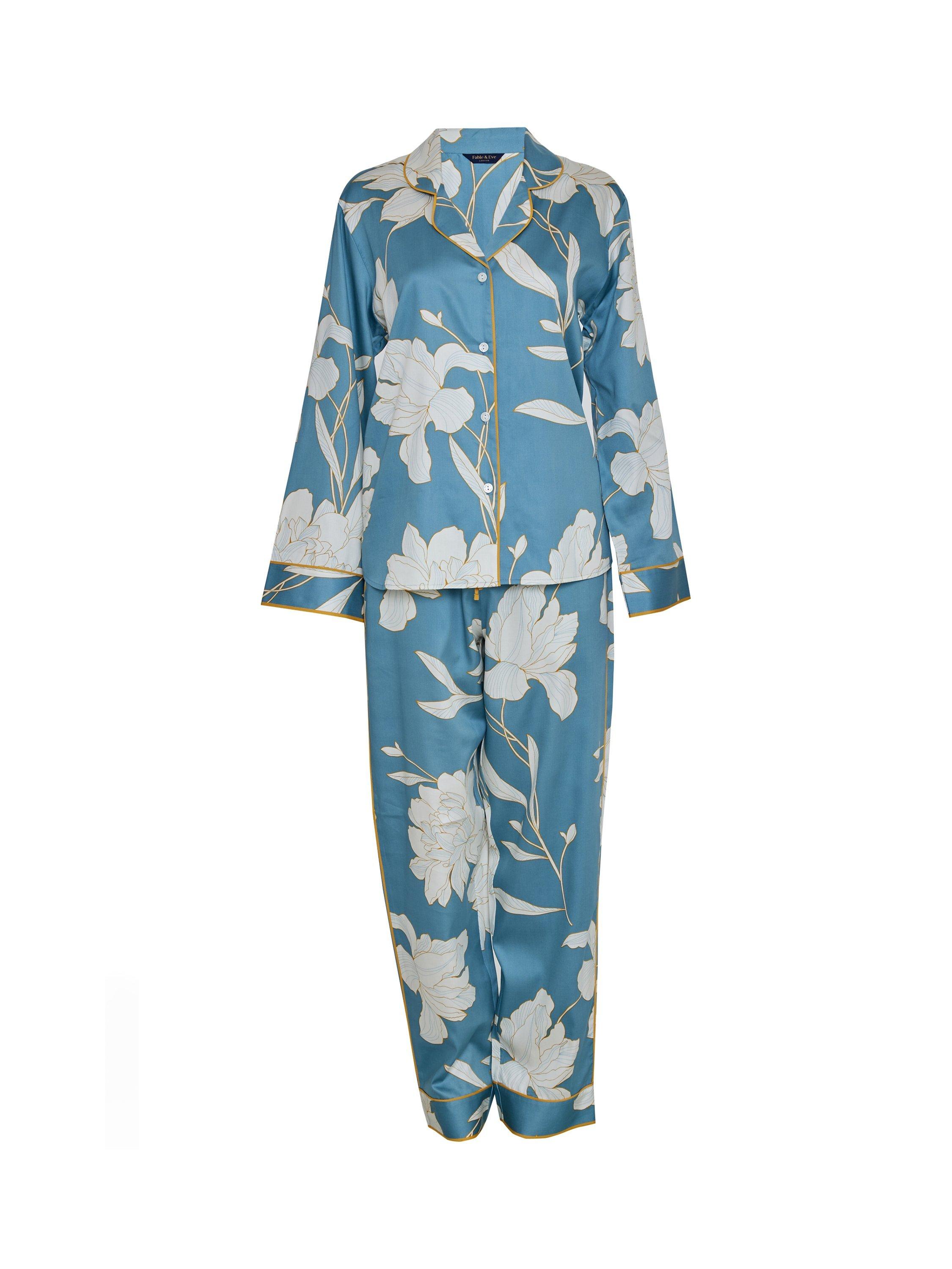 Product image 4 of 4, which shows Fable & Eve Greenwich Floral Pyjama Set, Cerulean Blue, 8