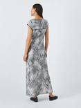 John Lewis Cap Sleeve Snake Print Midaxi Dress, Silver/White