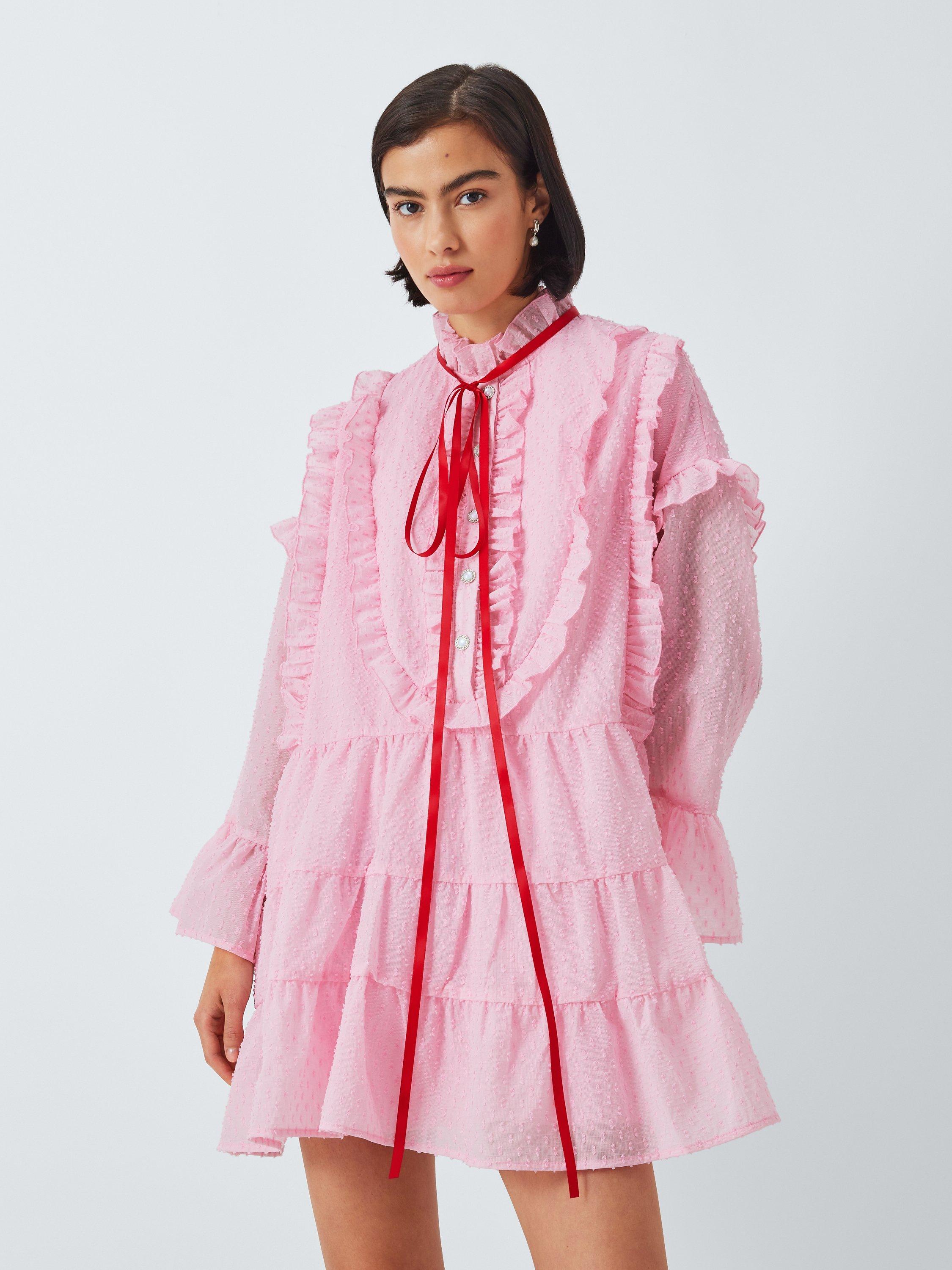 Sister Jane Cranberry Bow Ruffle Trim Mini Dress, Pink