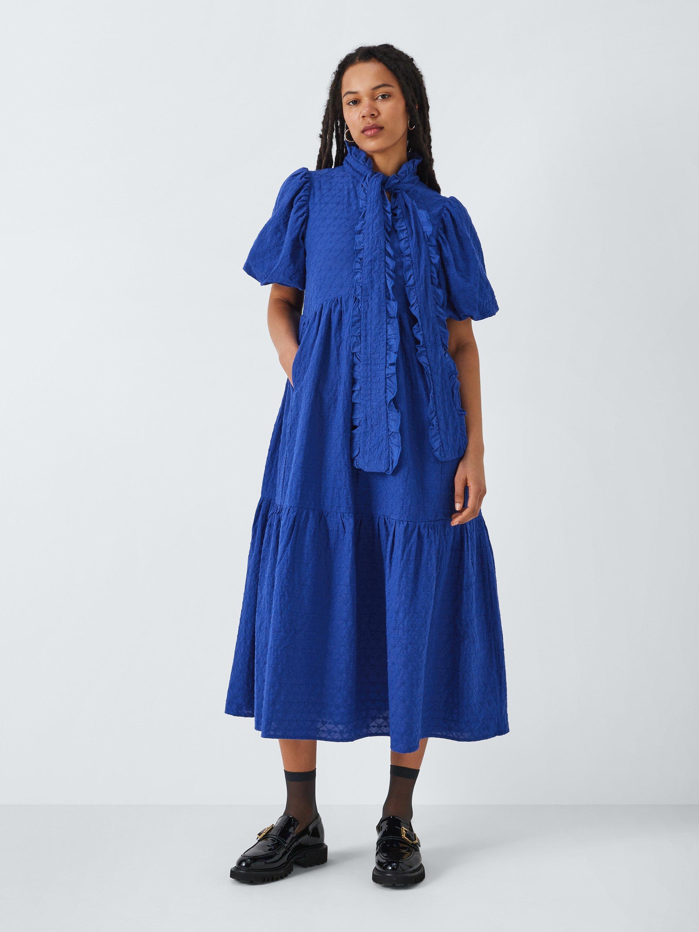 Sister Jane Blueberry Bow Tiered Midi Dress, Blue