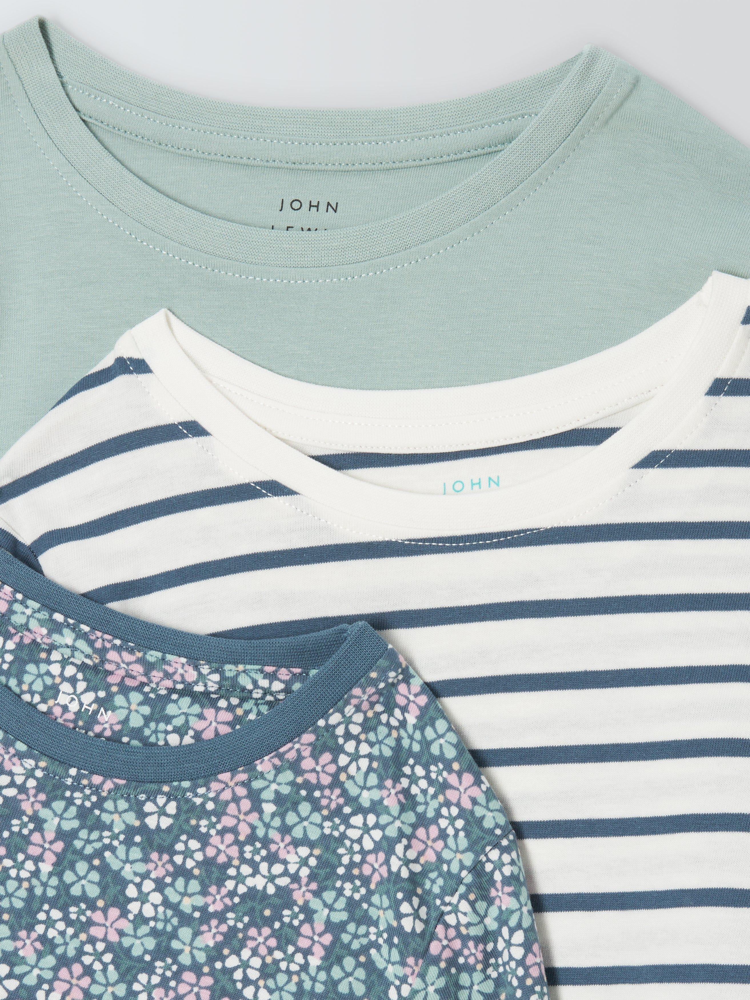 Product image 3 of 7, which shows John Lewis Kids' Plain/Stripe/Floral Long Sleeve Tops, Pack of 3, Multi, 6 years