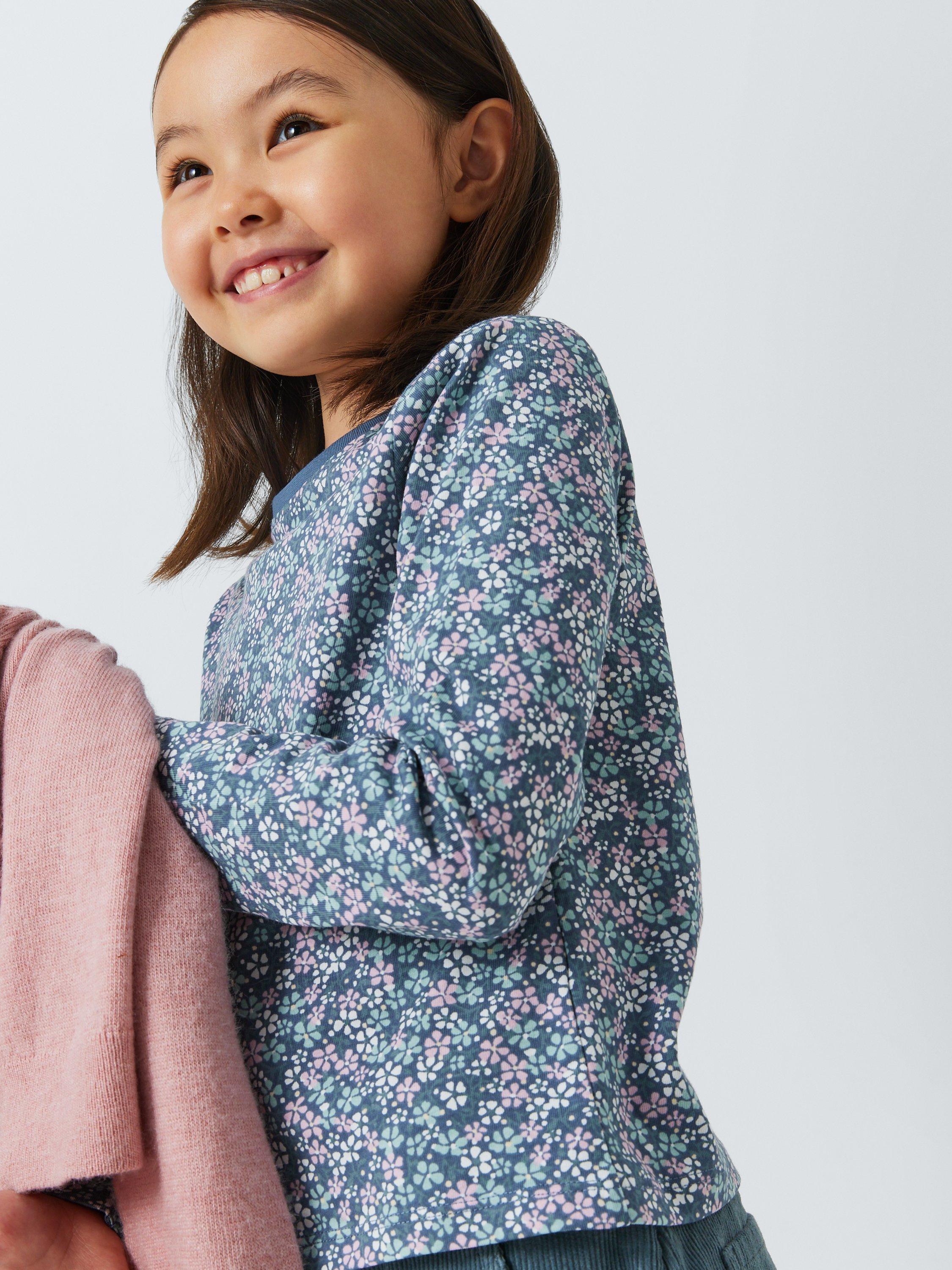 Product image 7 of 7, which shows John Lewis Kids' Plain/Stripe/Floral Long Sleeve Tops, Pack of 3, Multi, 6 years