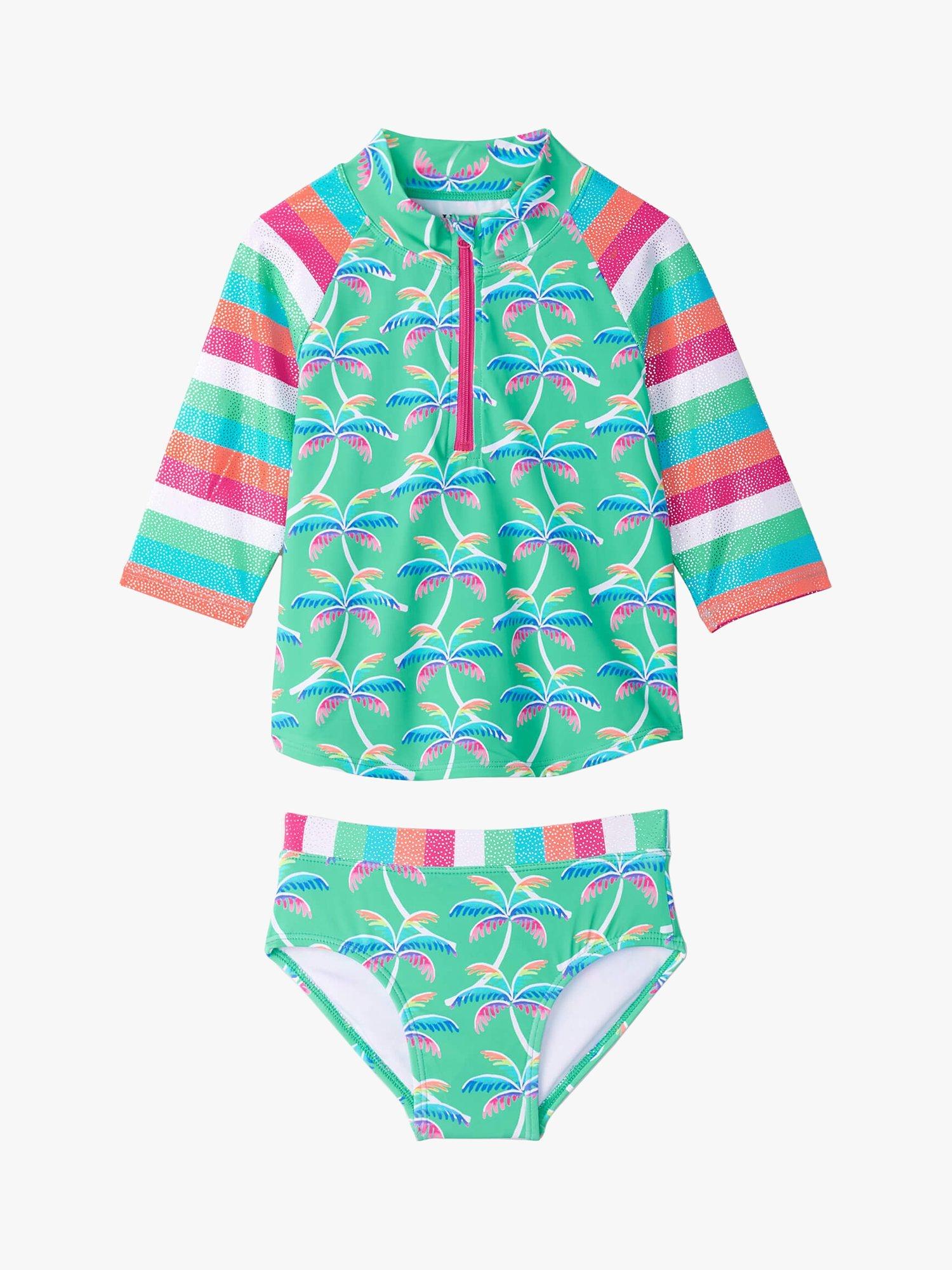 Hatley Kids' Rainbow Palm Print Rashguard Set, Biscay Green