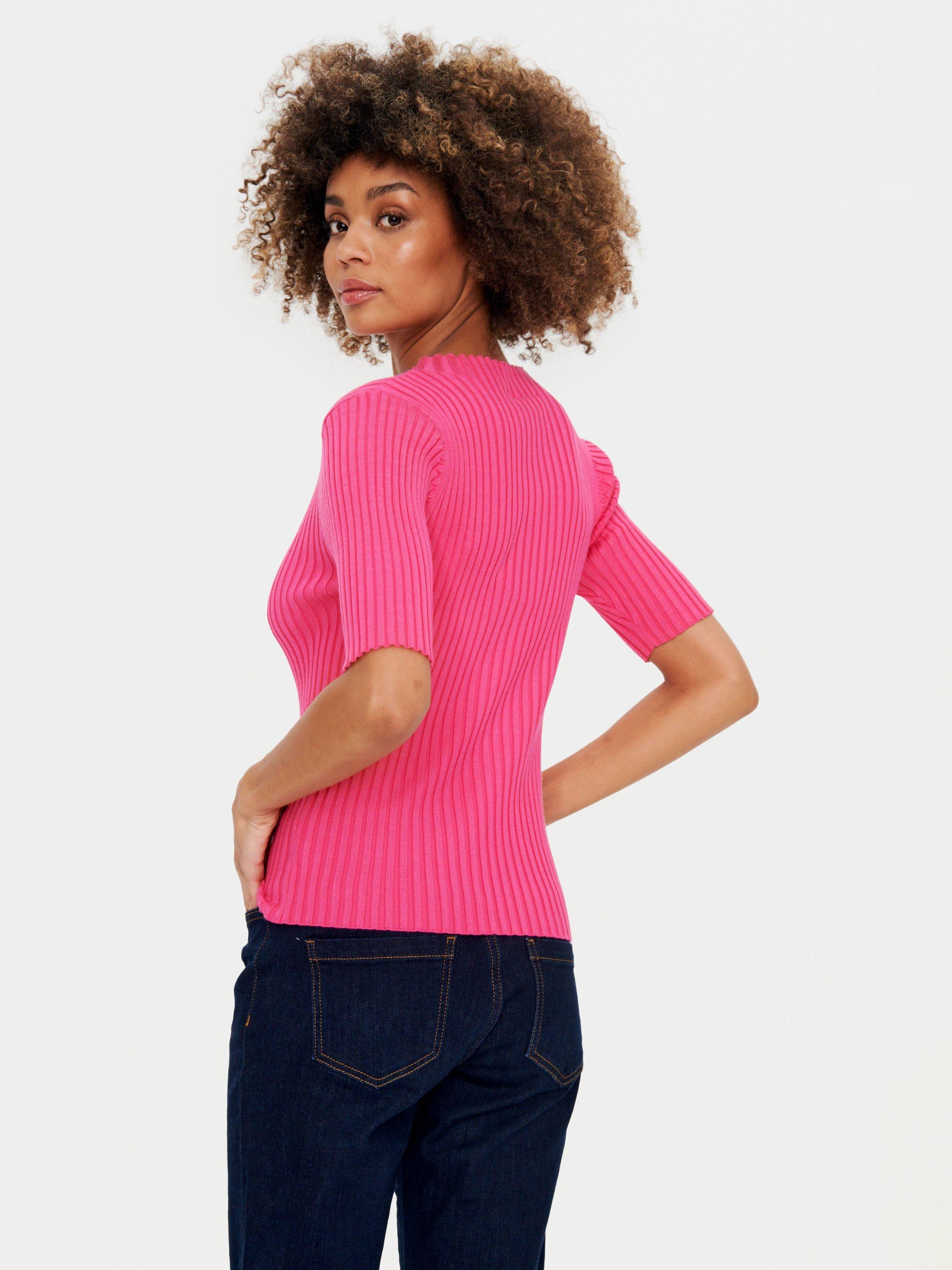 Product image 2 of 6, which shows Saint Tropez Dania Slim Fit Half Sleeve Ribbed Jumper, Fandango Pink, XL